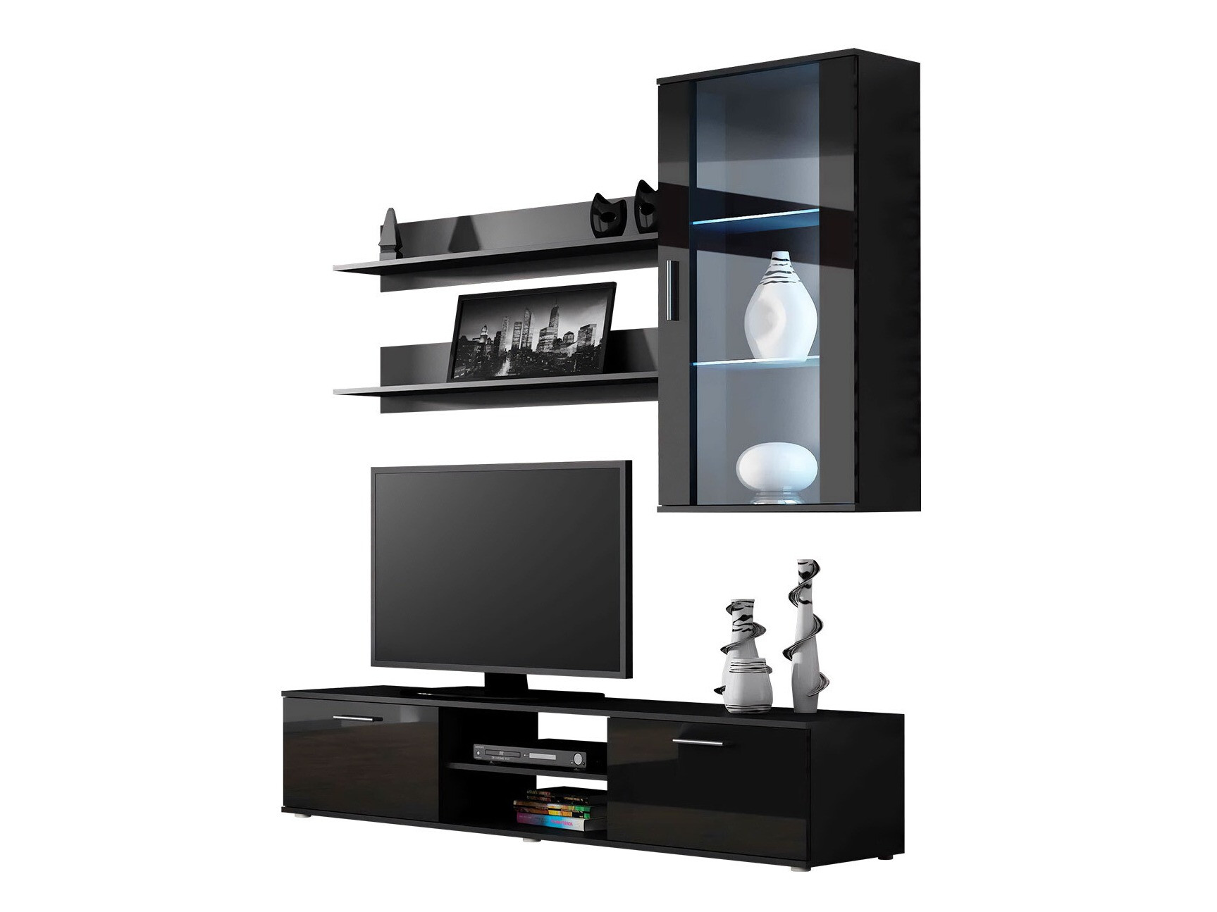 Conjunto para sala de estar Tornola 113 (Preto + Preto brilhante)