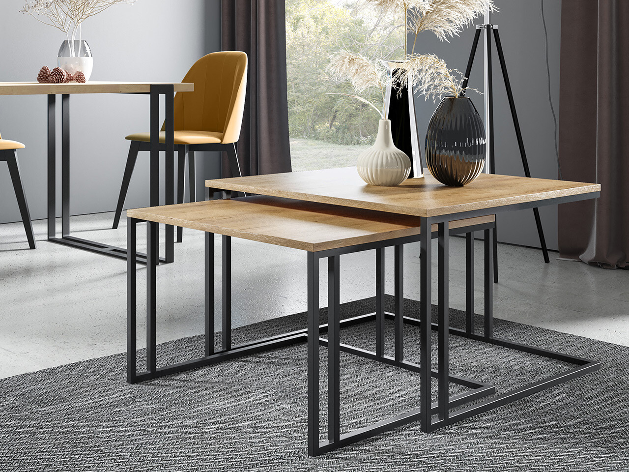 Conjunto de mesa de centro Oswego 110 (Castanho + Preto)