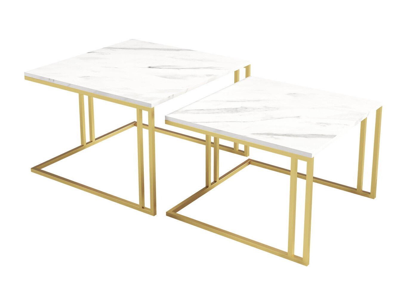 Conjunto de mesa de centro Oswego 110 (Marmore branco + Dourado)