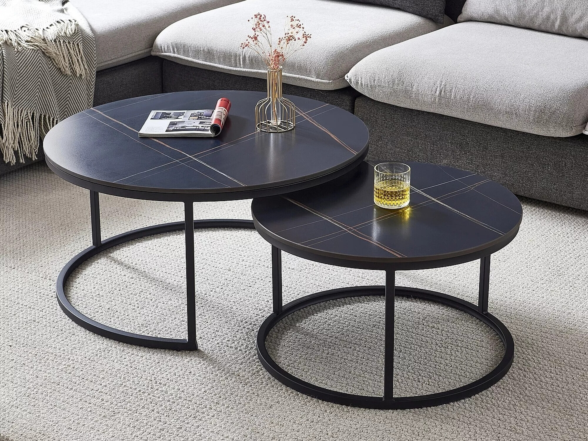 Conjunto de mesa de centro Detroit 607 (Mármore preto + Preto)