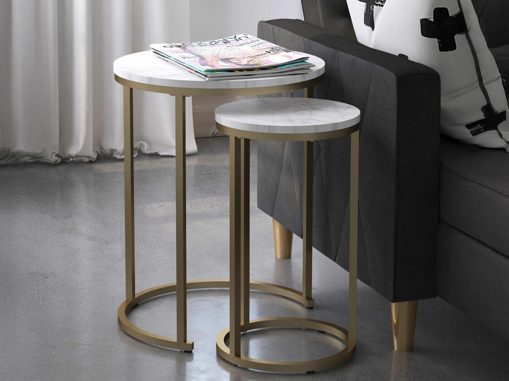 Conjunto de mesas de apoio CosmoLiving by Cosmopolitan 121 (Marmore branco + Dourado)