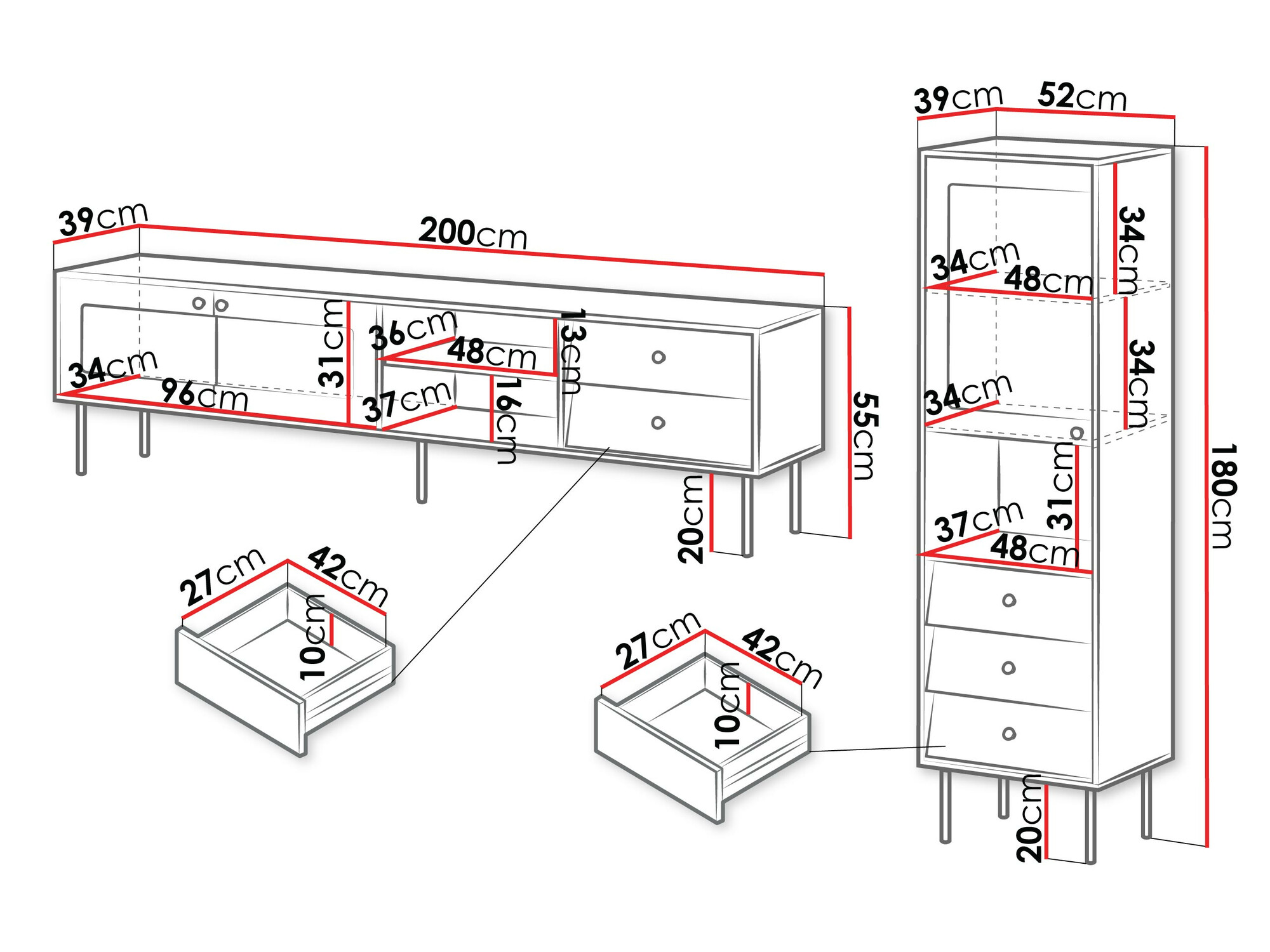 Conjunto para sala de estar Feletri 109 (Preto)