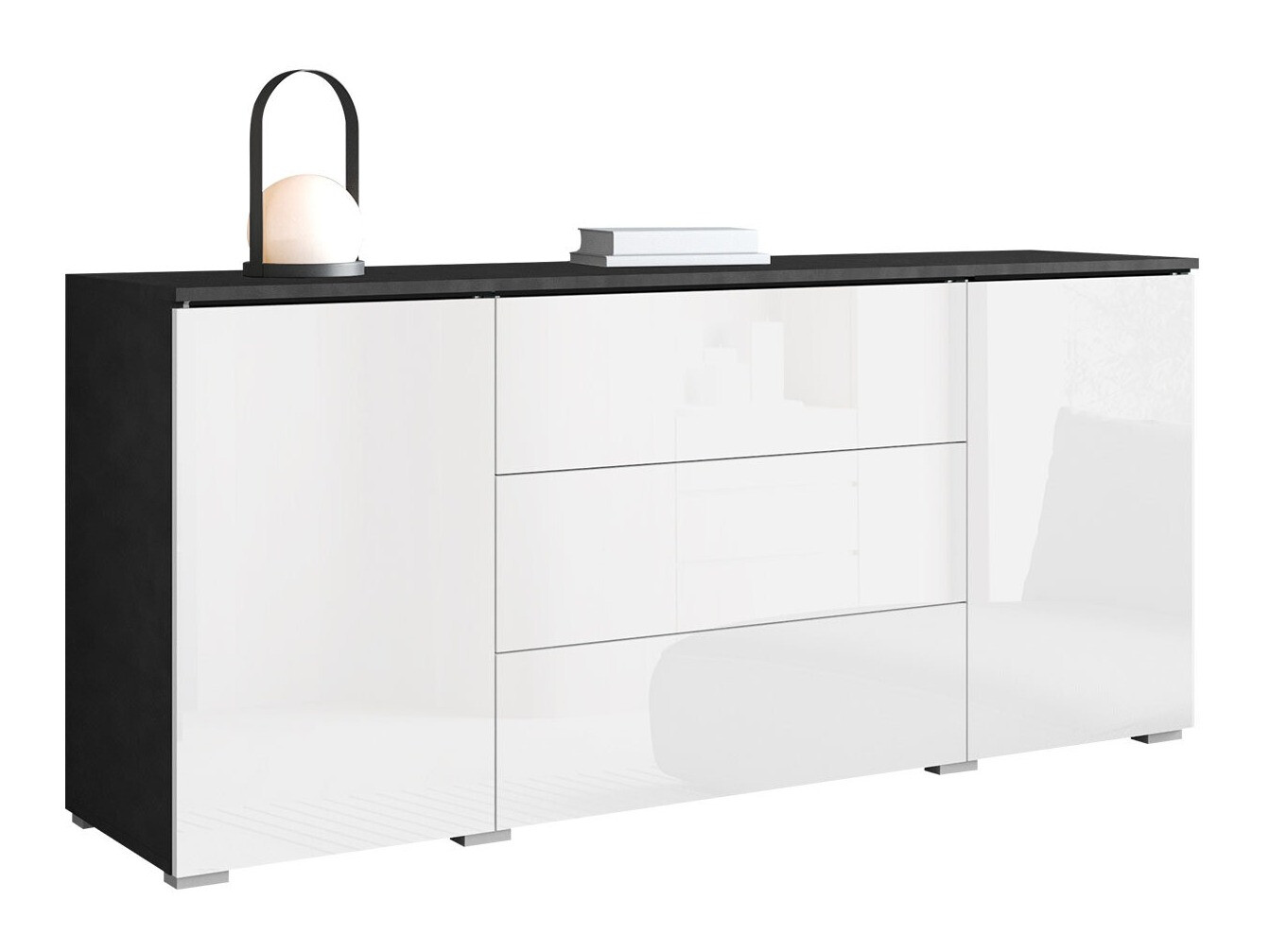 Cómoda Sarasota 142 (Matera cinzento + Branco brilhante)