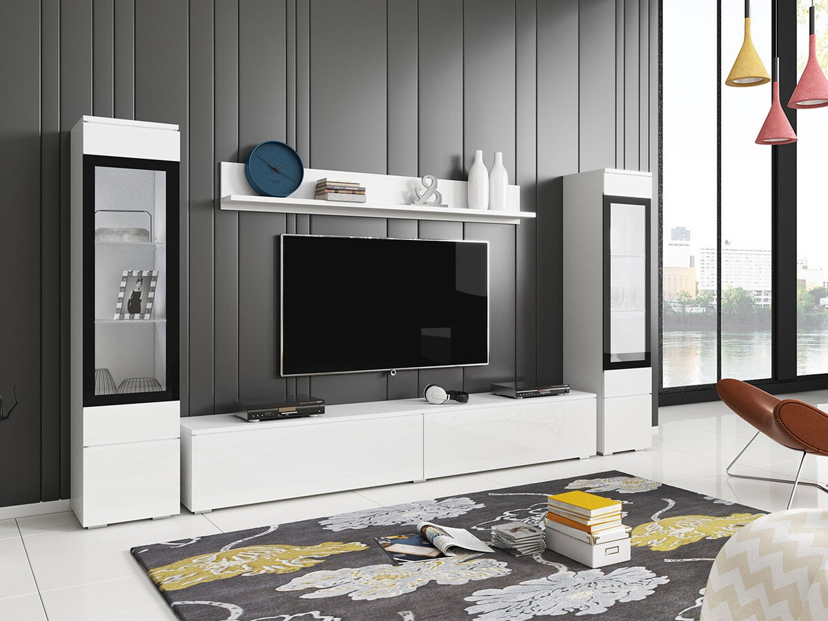 Conjunto para sala de estar Mirfivo 101 (Branco + Branco brilhante)