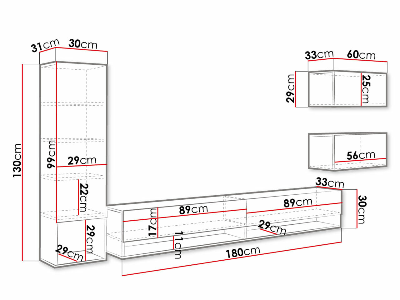 Conjunto para sala de estar Sarasota 124 (Matera cinzento + Branco brilhante)