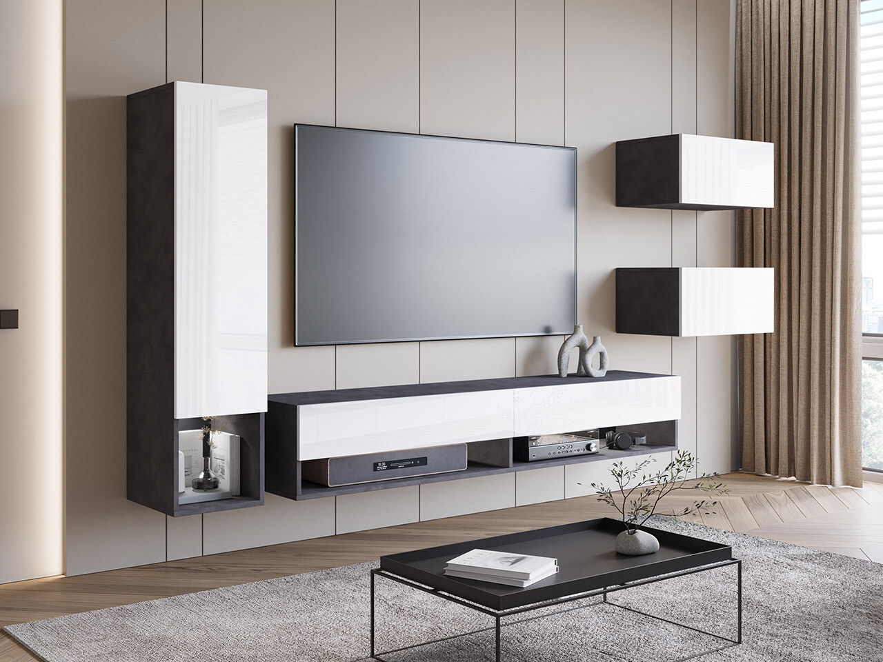 Conjunto para sala de estar Sarasota 124 (Matera cinzento + Branco brilhante)