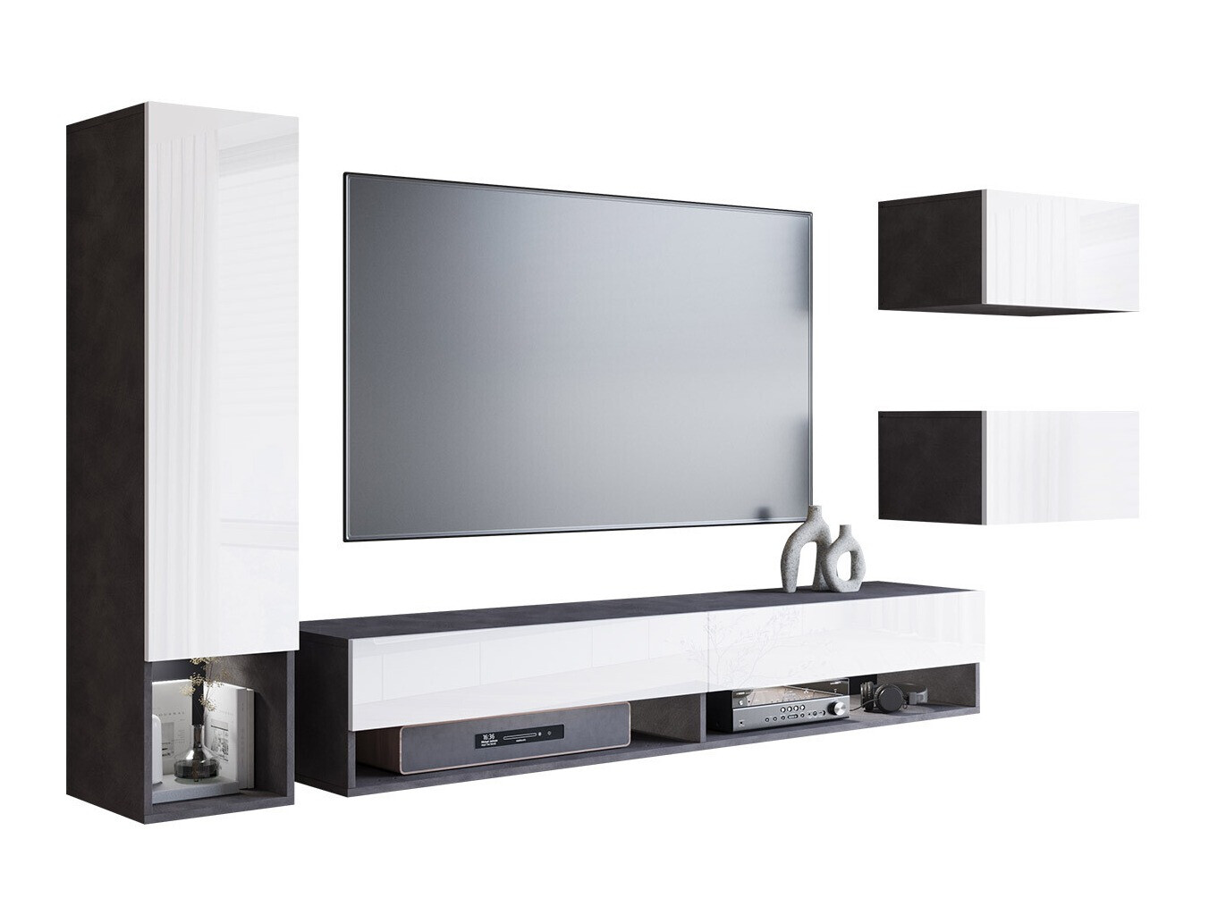 Conjunto para sala de estar Sarasota 124 (Matera cinzento + Branco brilhante)