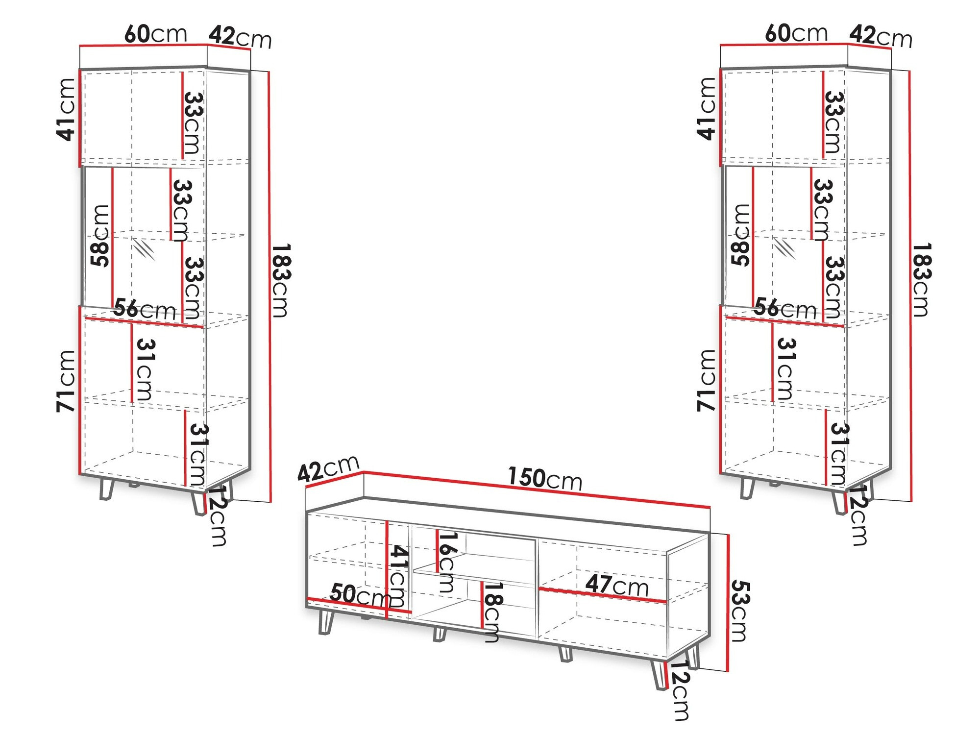 Conjunto para sala de estar Comes (Carvalho wotan)