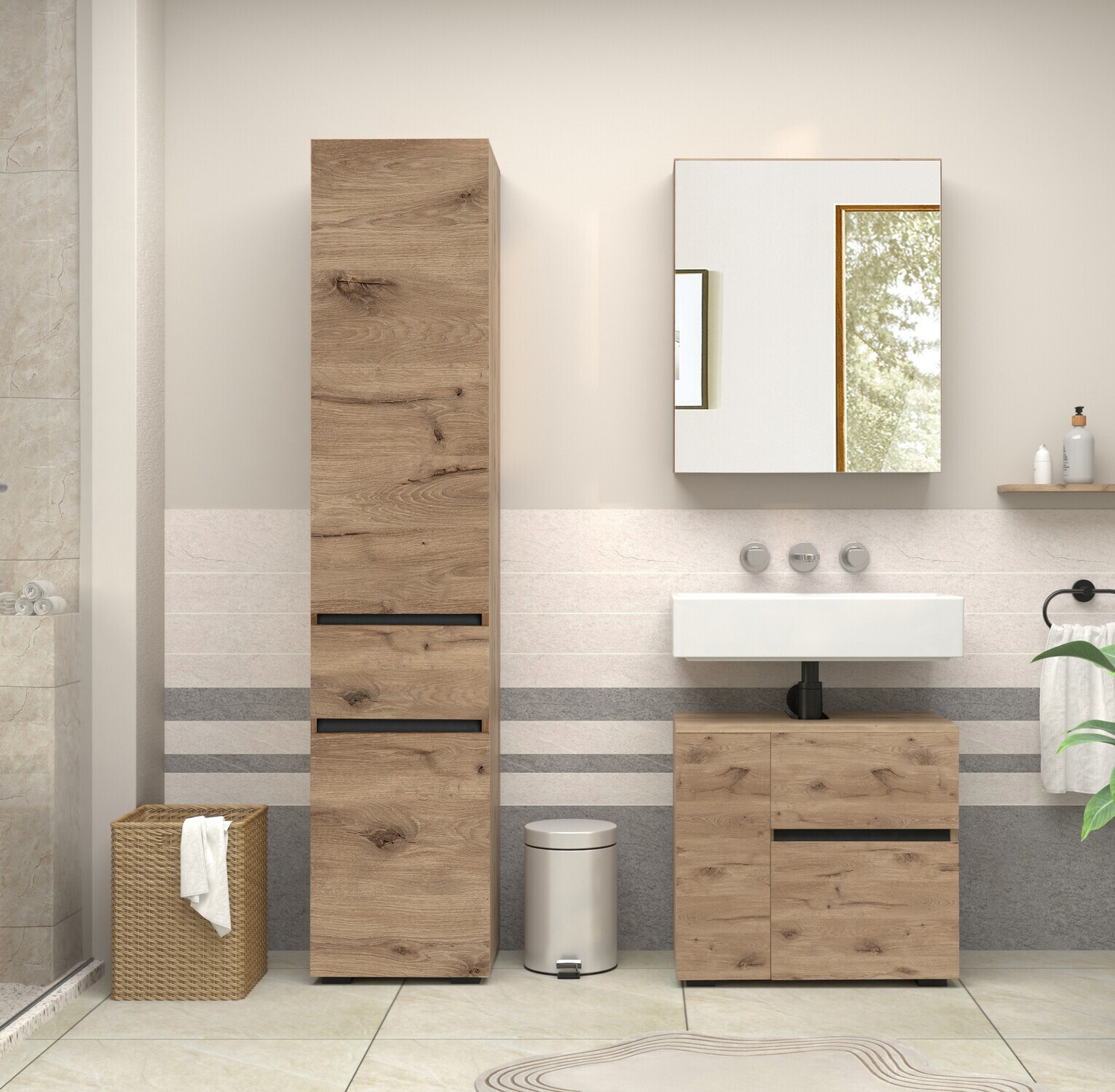 Armário com lavatório de apoio próprio para casa de banho Soncamu 108 (Carvalho)