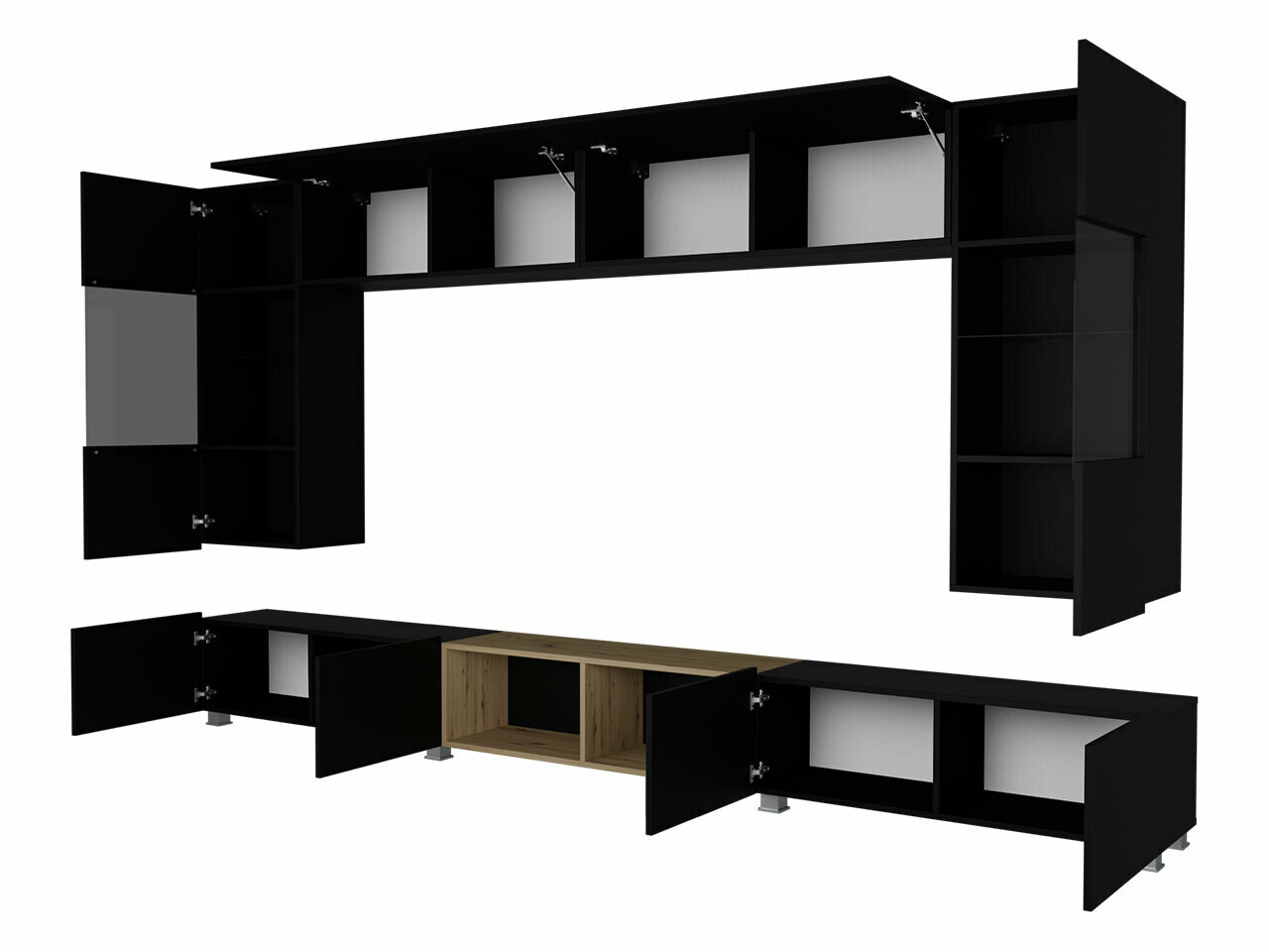 Conjunto para sala de estar Remus XXIV (Preto + Preto brilhante + Carvalho Artisan)