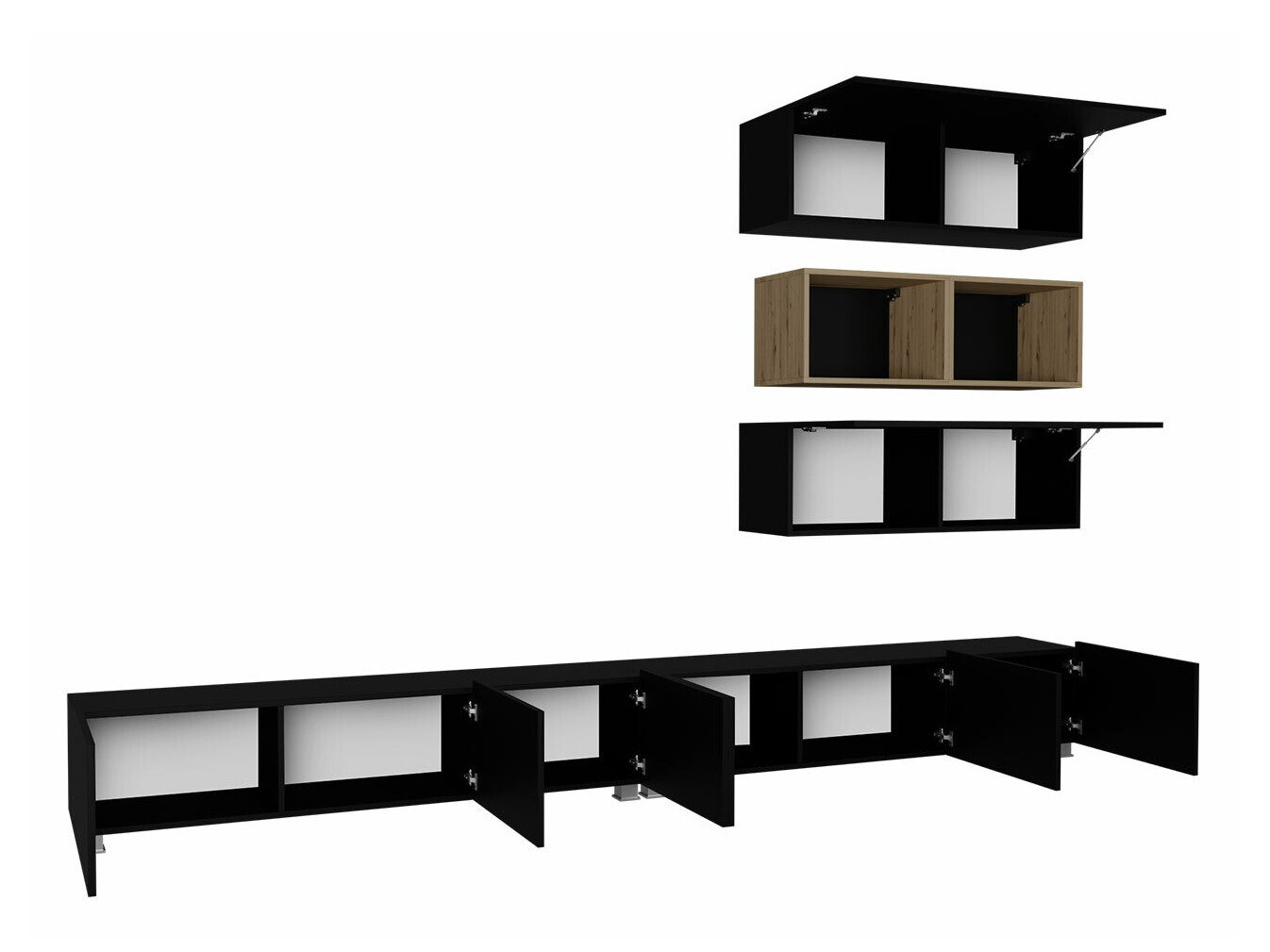 Conjunto para sala de estar Tivdalu 147 (Preto + Preto brilhante + Carvalho Artisan)