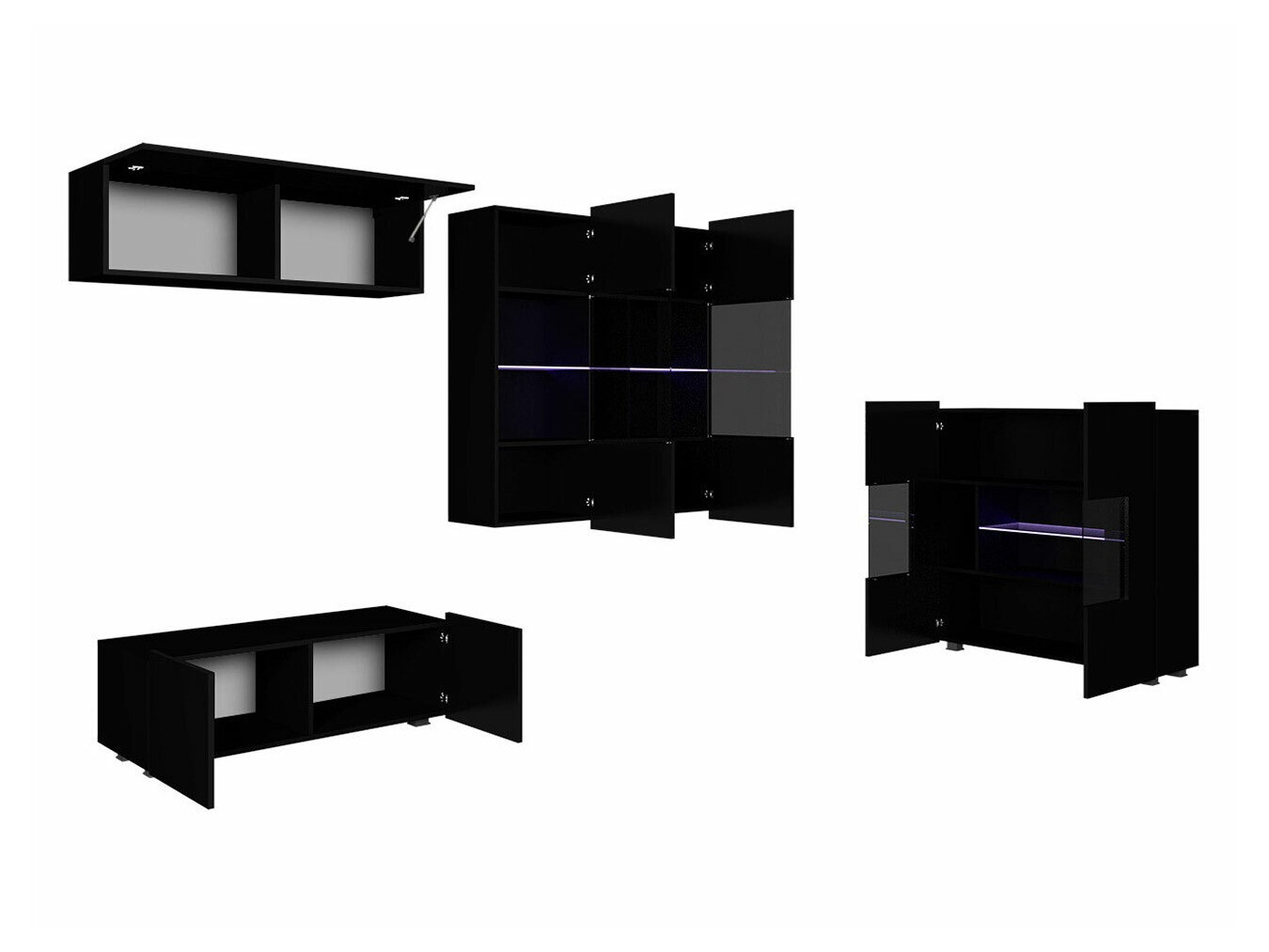 Conjunto para sala de estar Tivdalu 115 (Preto + Preto brilhante)