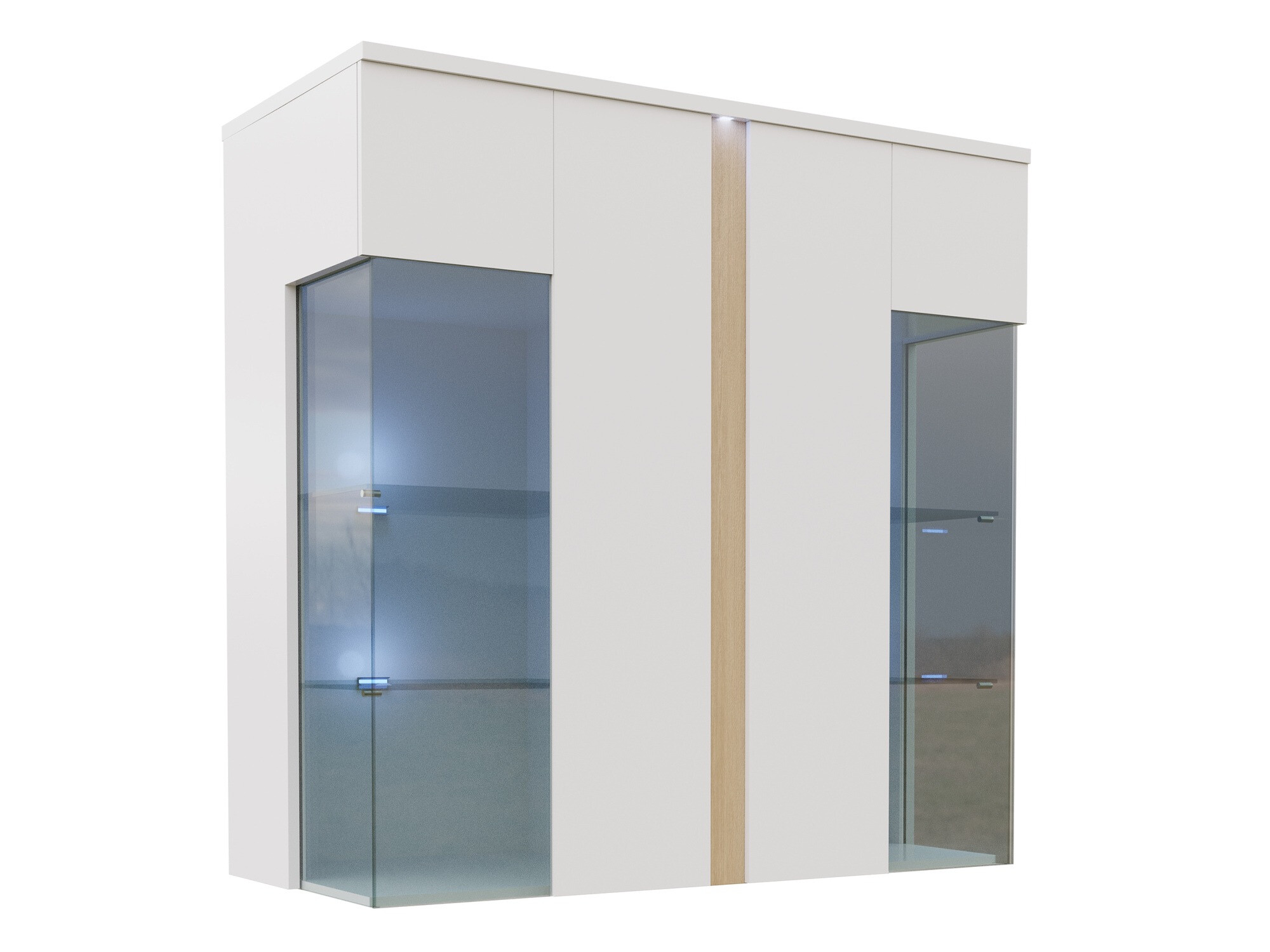 Aparador Livseri 104 (Branco + Branco brilhante + Madeira clara)