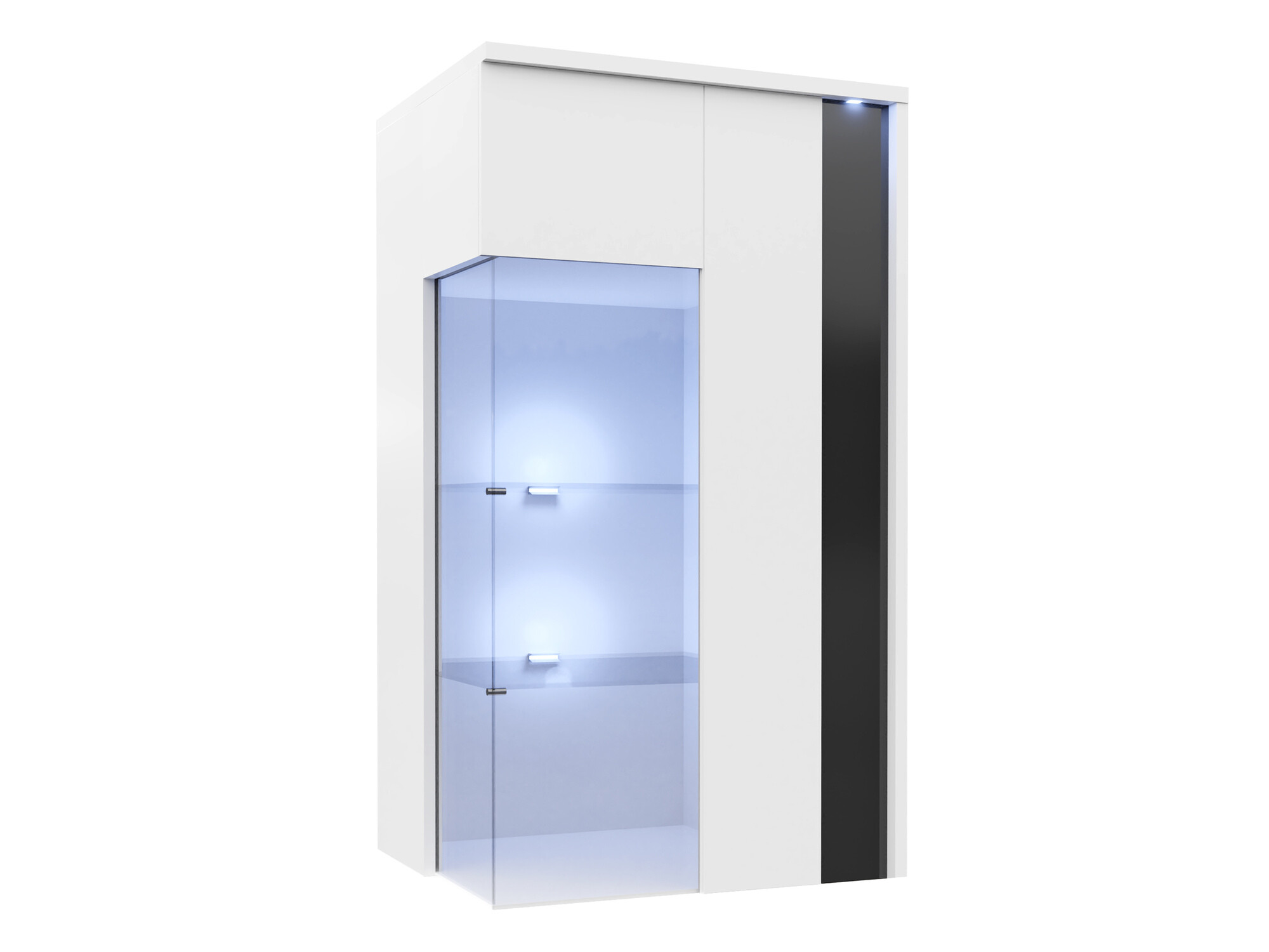 Armário de parede Livseri 106 (Branco + Branco brilhante + Preto brilhante)
