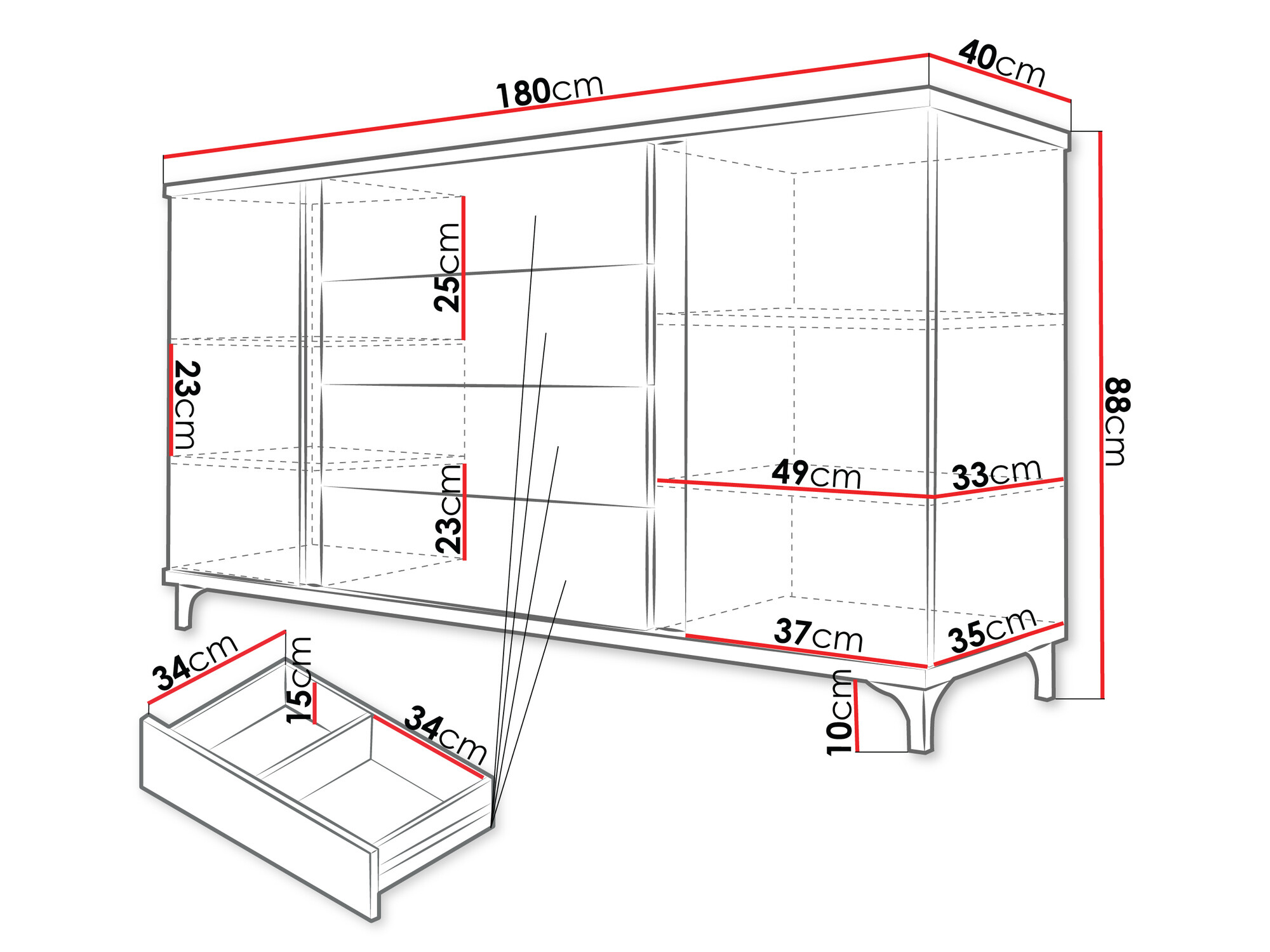 Cómoda Florem (Branco + Branco brilhante + Madeira clara)