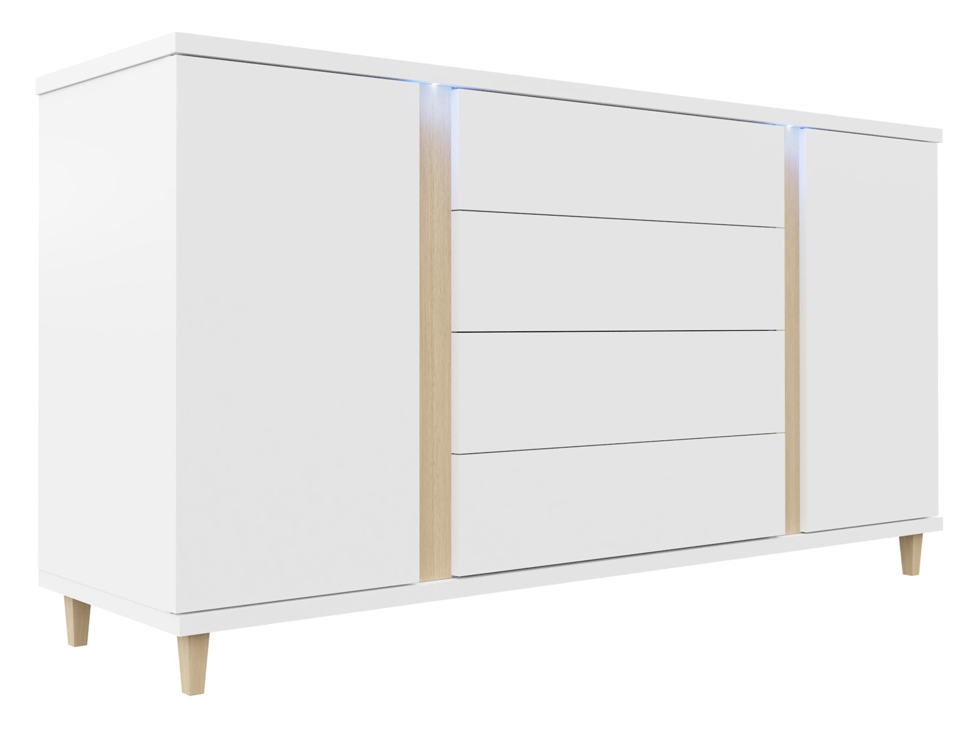 Cómoda Florem (Branco + Branco brilhante + Madeira clara)