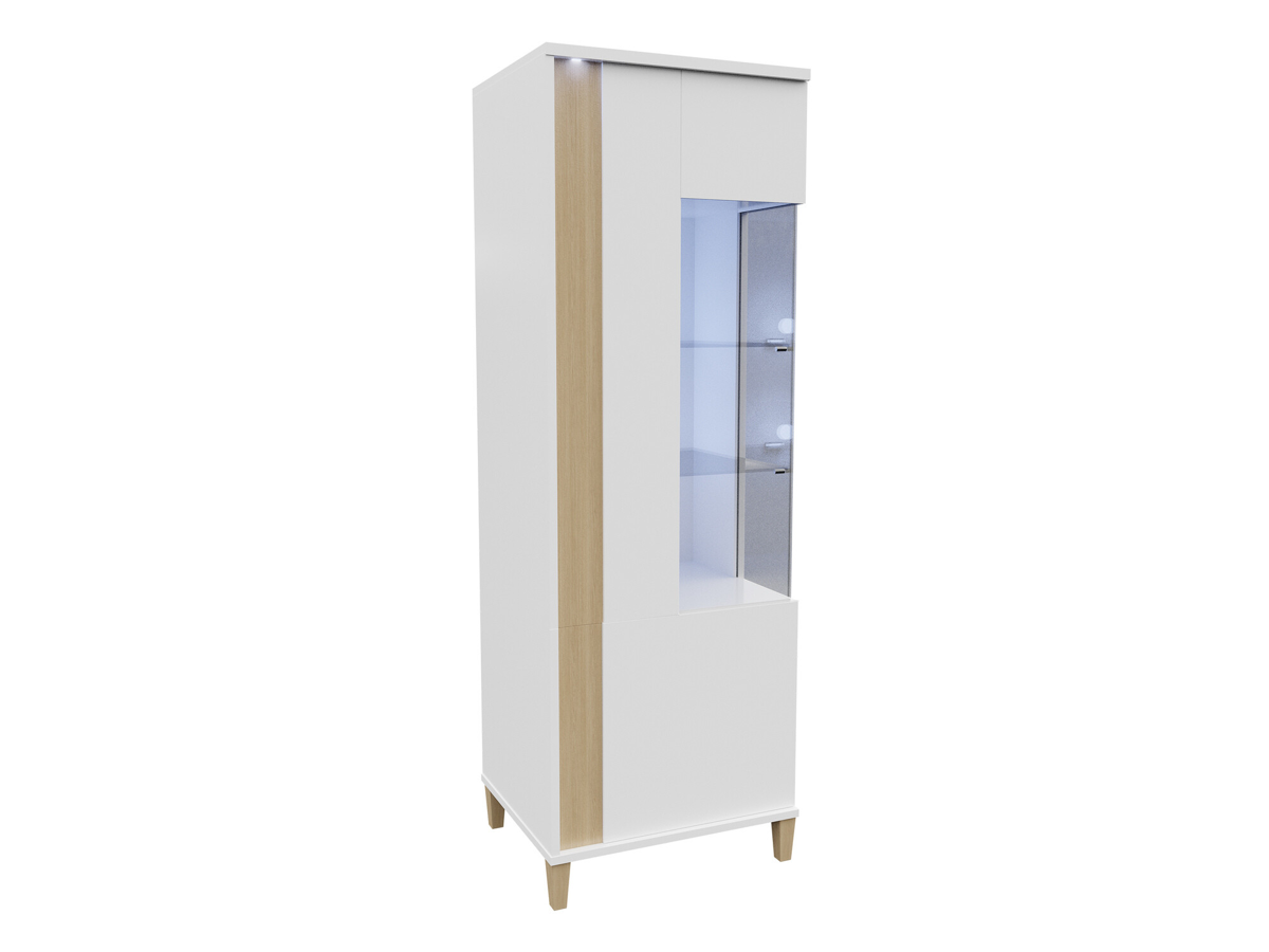Estante Livseri 107 (Branco + Branco brilhante + Madeira clara)