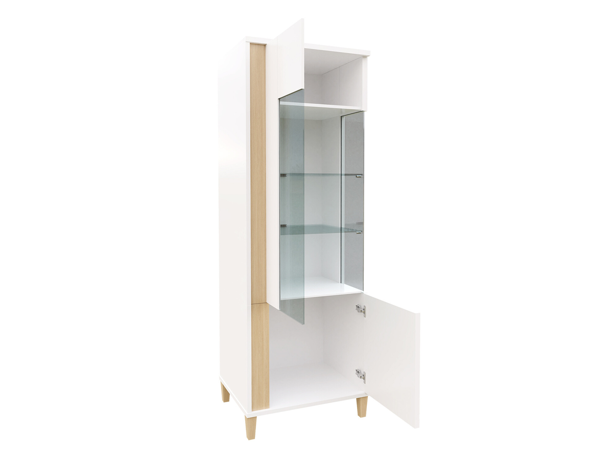 Estante Livseri 107 (Branco + Branco brilhante + Madeira clara)