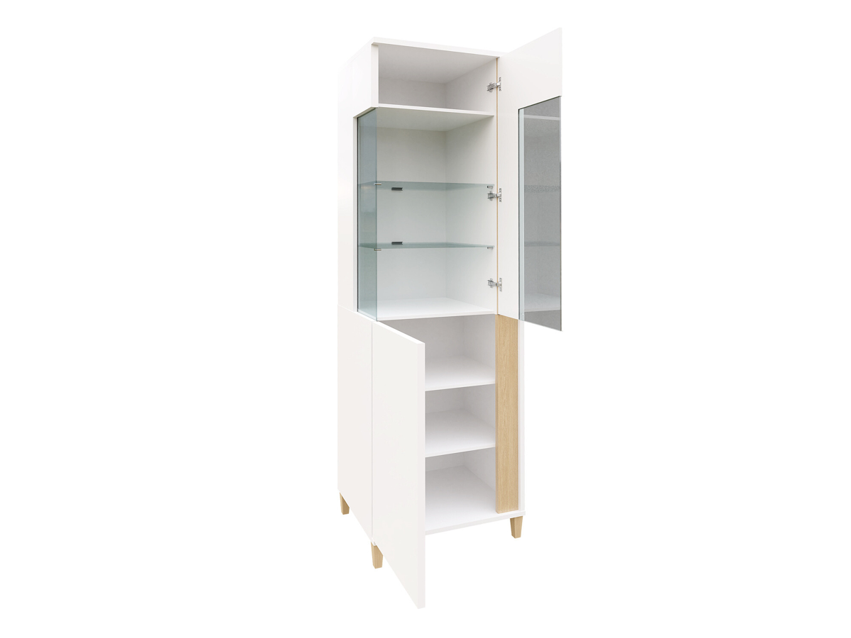 Estante Livseri 108 (Branco + Branco brilhante + Madeira clara)