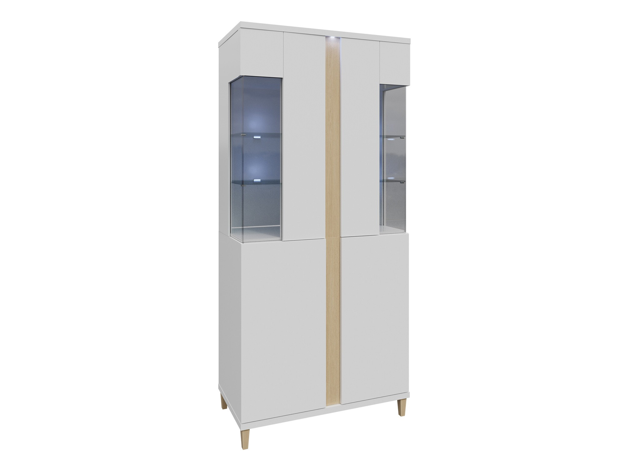 Estante Livseri 116 (Branco + Branco brilhante + Madeira clara)