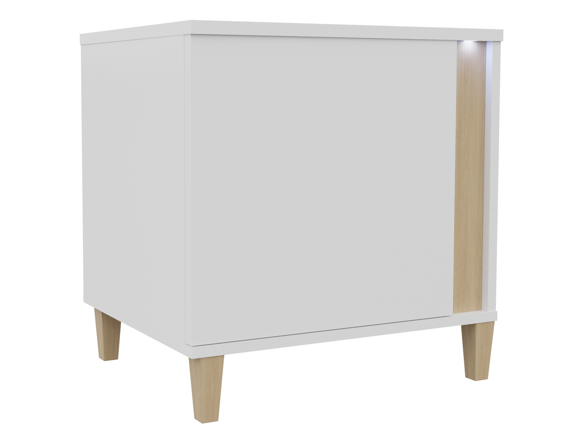 Mesa de cabeceira Livseri 112 (Branco + Branco brilhante + Madeira clara)