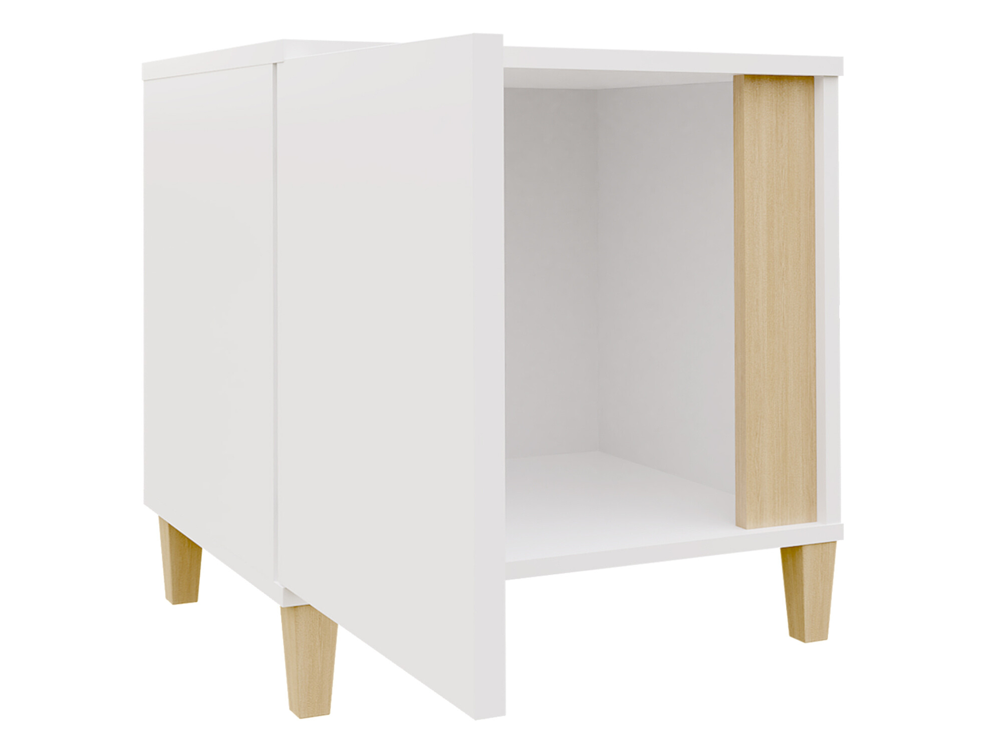Mesa de cabeceira Livseri 112 (Branco + Branco brilhante + Madeira clara)