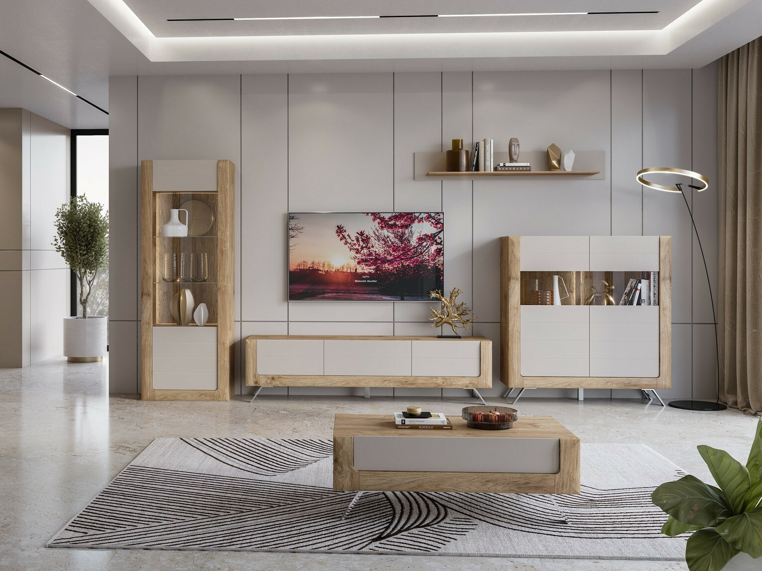 Estante Sovera 101 (Carvalho dourado + Cinzento claro)