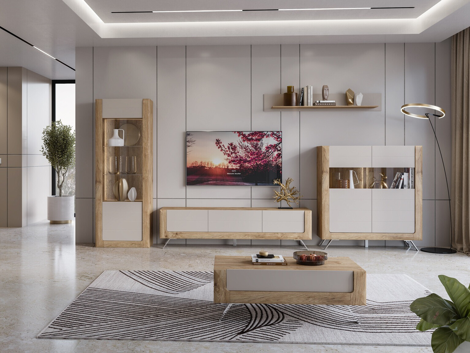 Aparador Sovera 107 (Carvalho dourado + Caxemira)