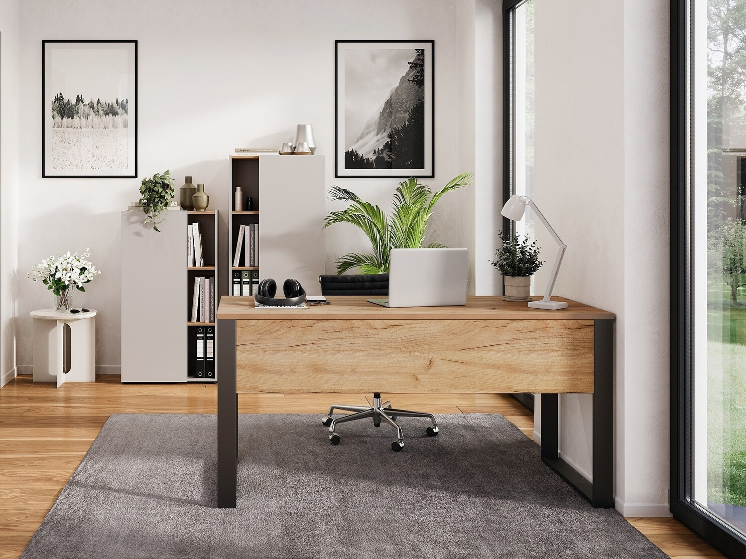 Conjunto para escritório em casa Evarsoa 106 (Caxemira + Navarra carvalho)