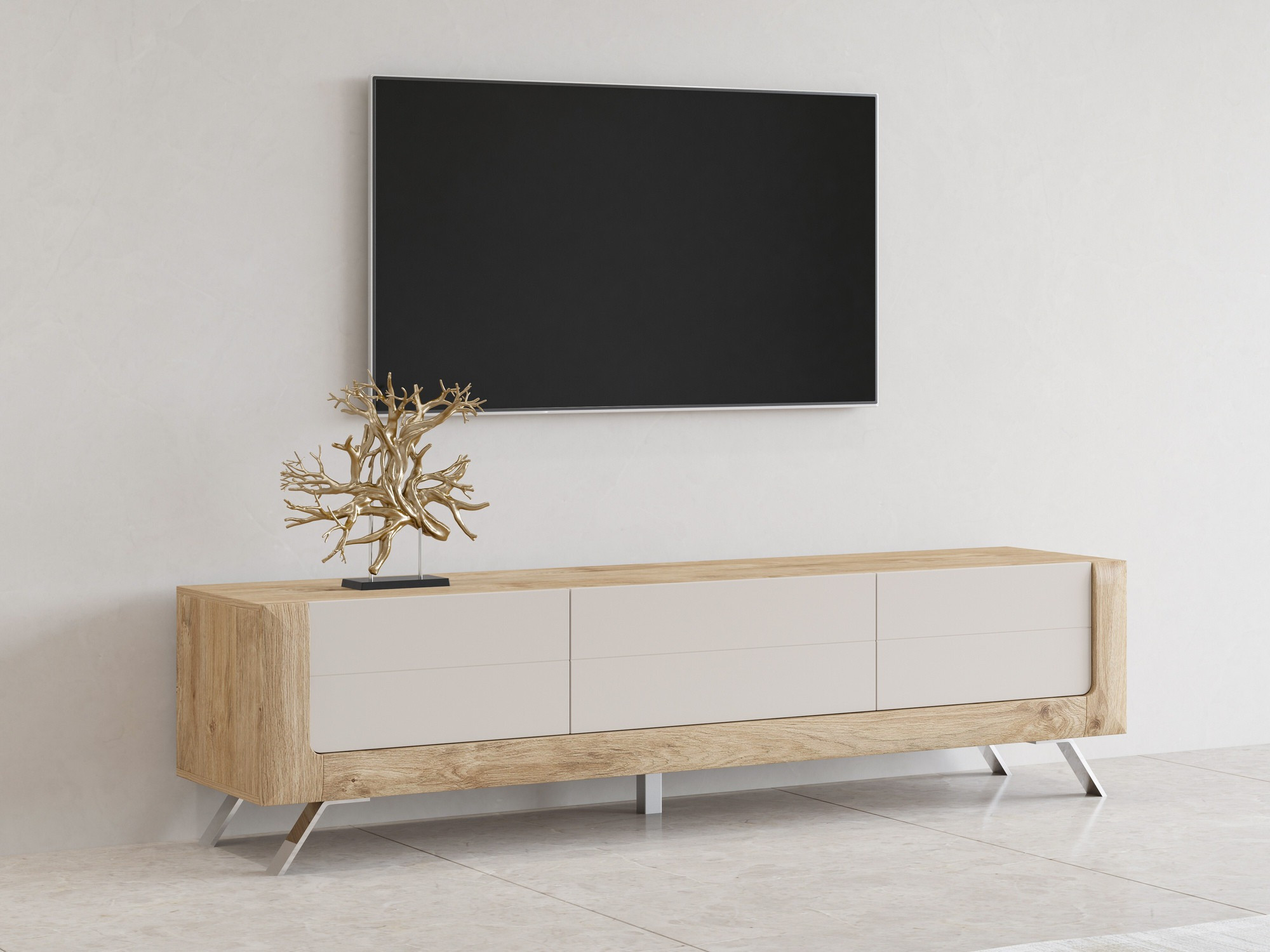 Móvel de TV Sovera 104 (Carvalho dourado + Cinzento claro)