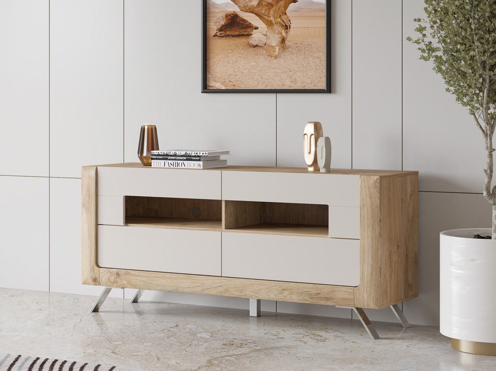 Móvel de TV Sovera 105 (Carvalho dourado + Caxemira)