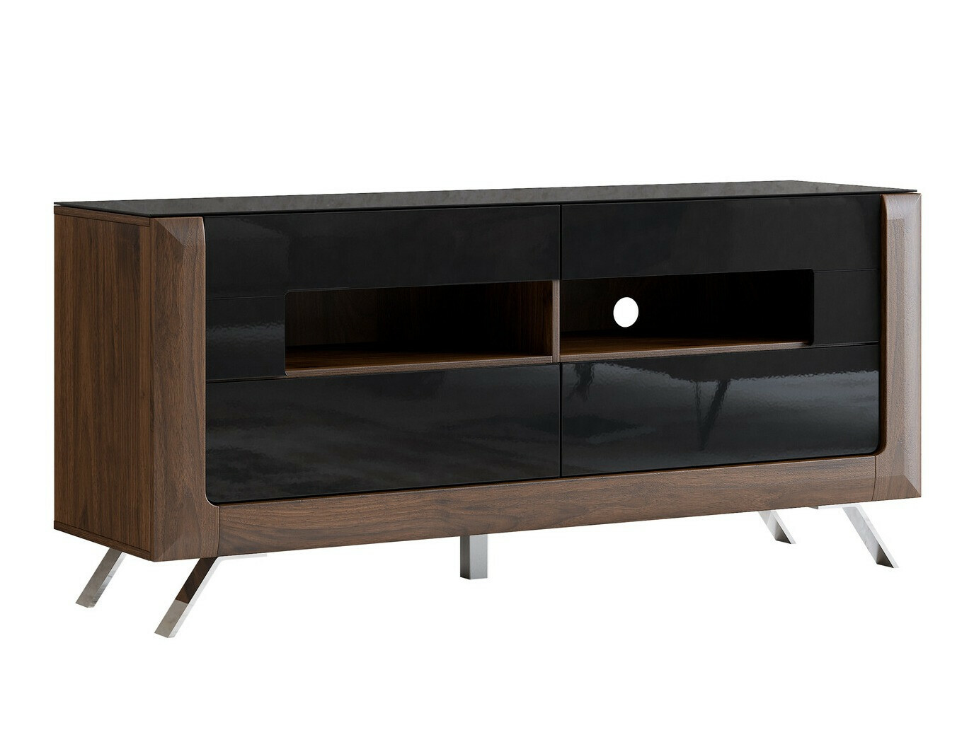 Móvel de TV Sovera 105 (Nogueira + Preto brilhante)