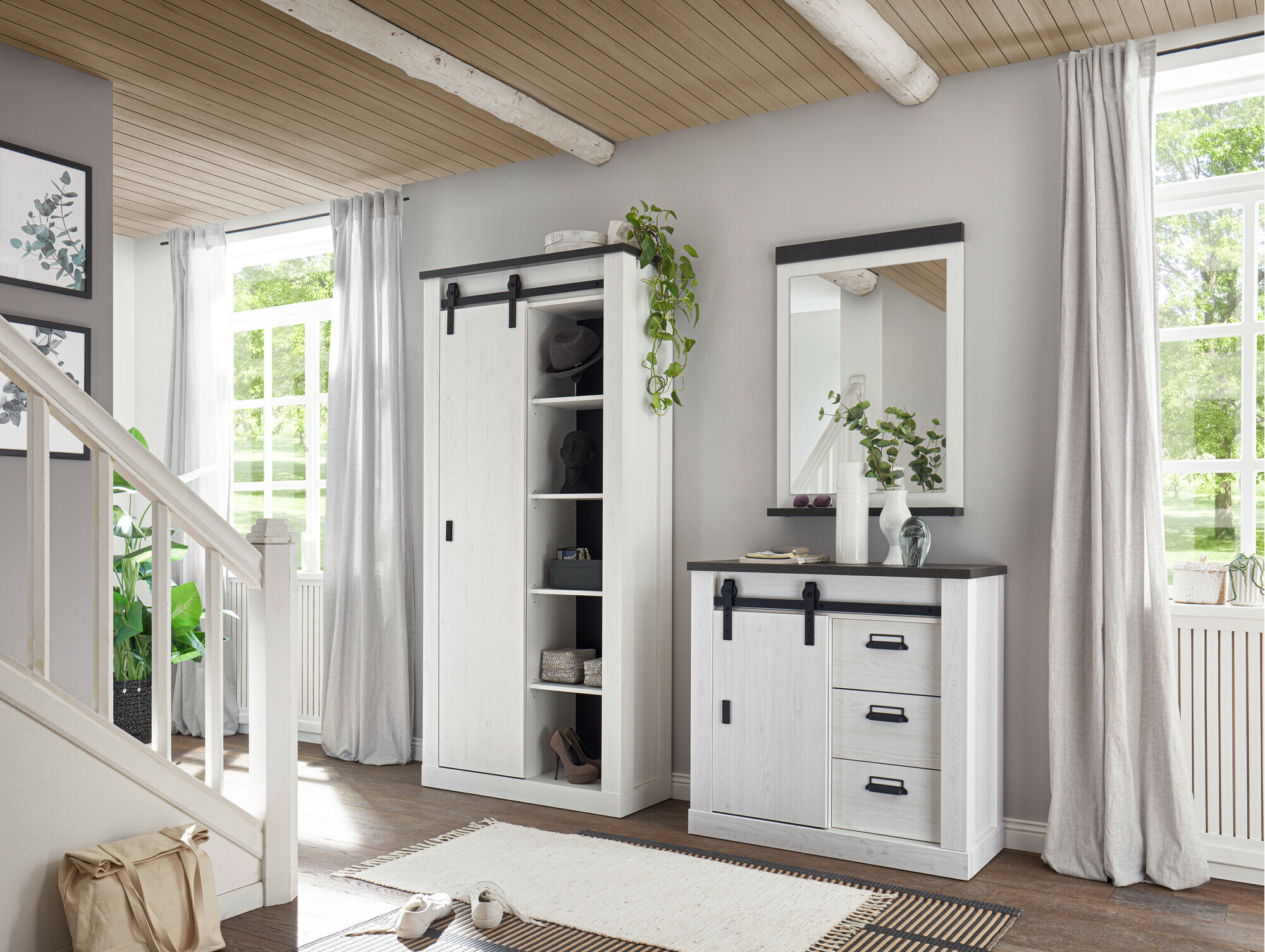 Conjunto para corredor Cirtale 129 (Pinheiro branqueado + Antrahite)