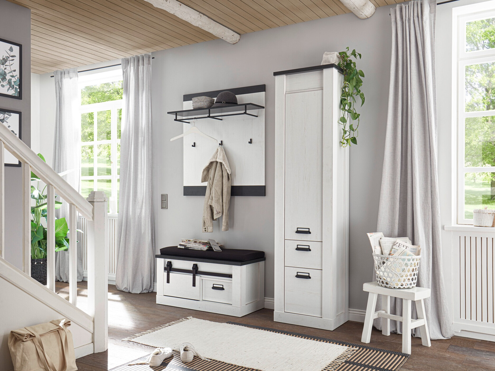 Conjunto para corredor Cirtale 130 (Pinheiro branqueado + Antracite)