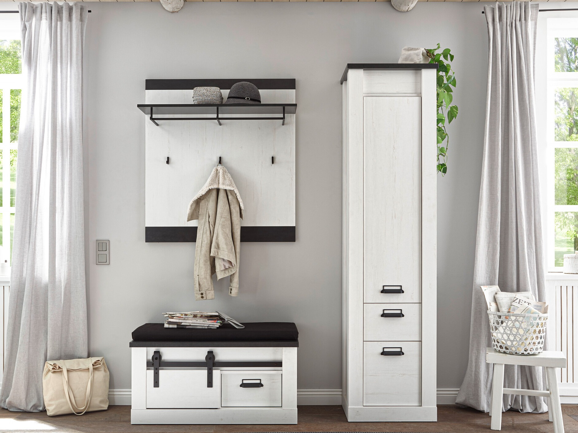 Conjunto para corredor Cirtale 130 (Pinheiro branqueado + Antracite)