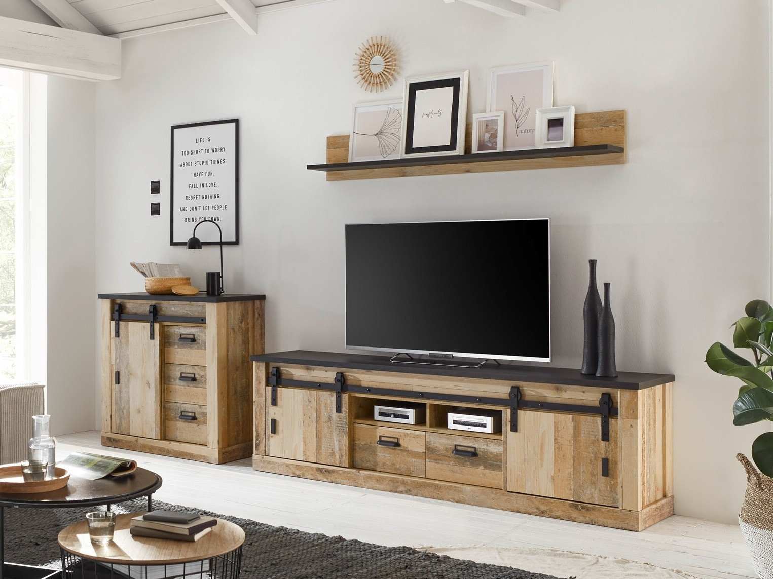 Conjunto para sala de estar Cirtale 132 (Árvore envelhecida + Antracite)