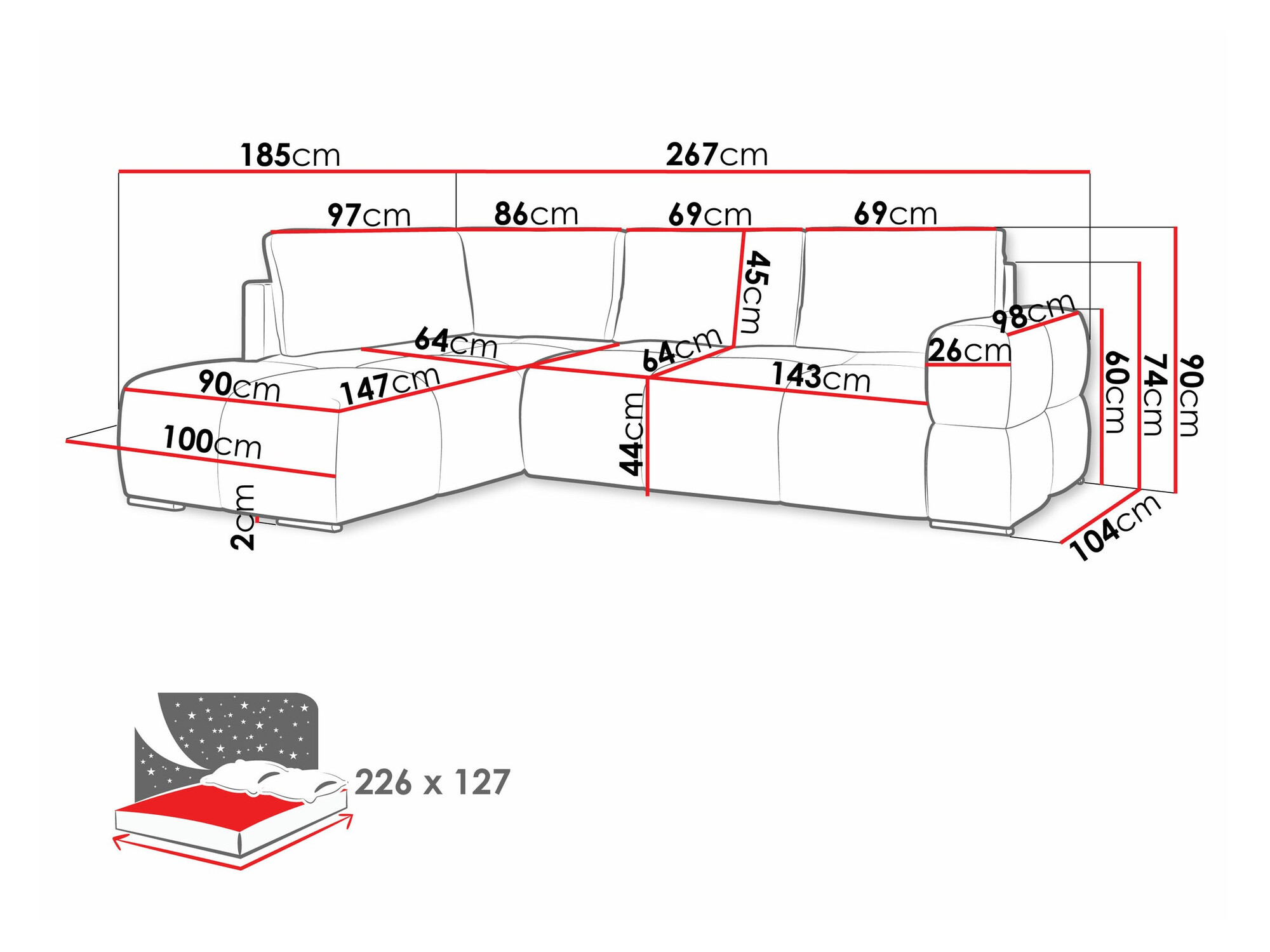Sofá de canto Lincoln 198 (Artico Bege)
