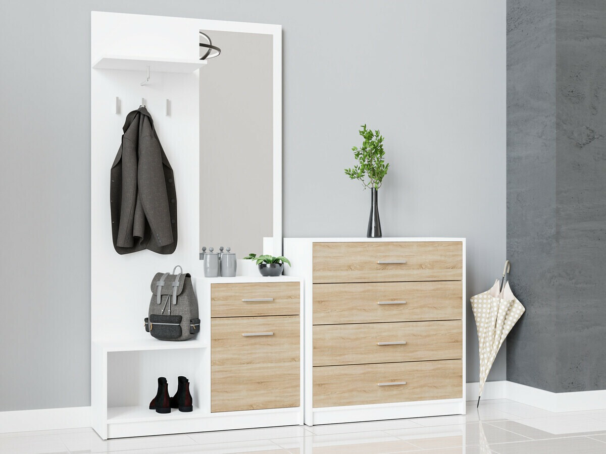 Cómoda Novsore 101 (Branco + Carvalho sonoma)