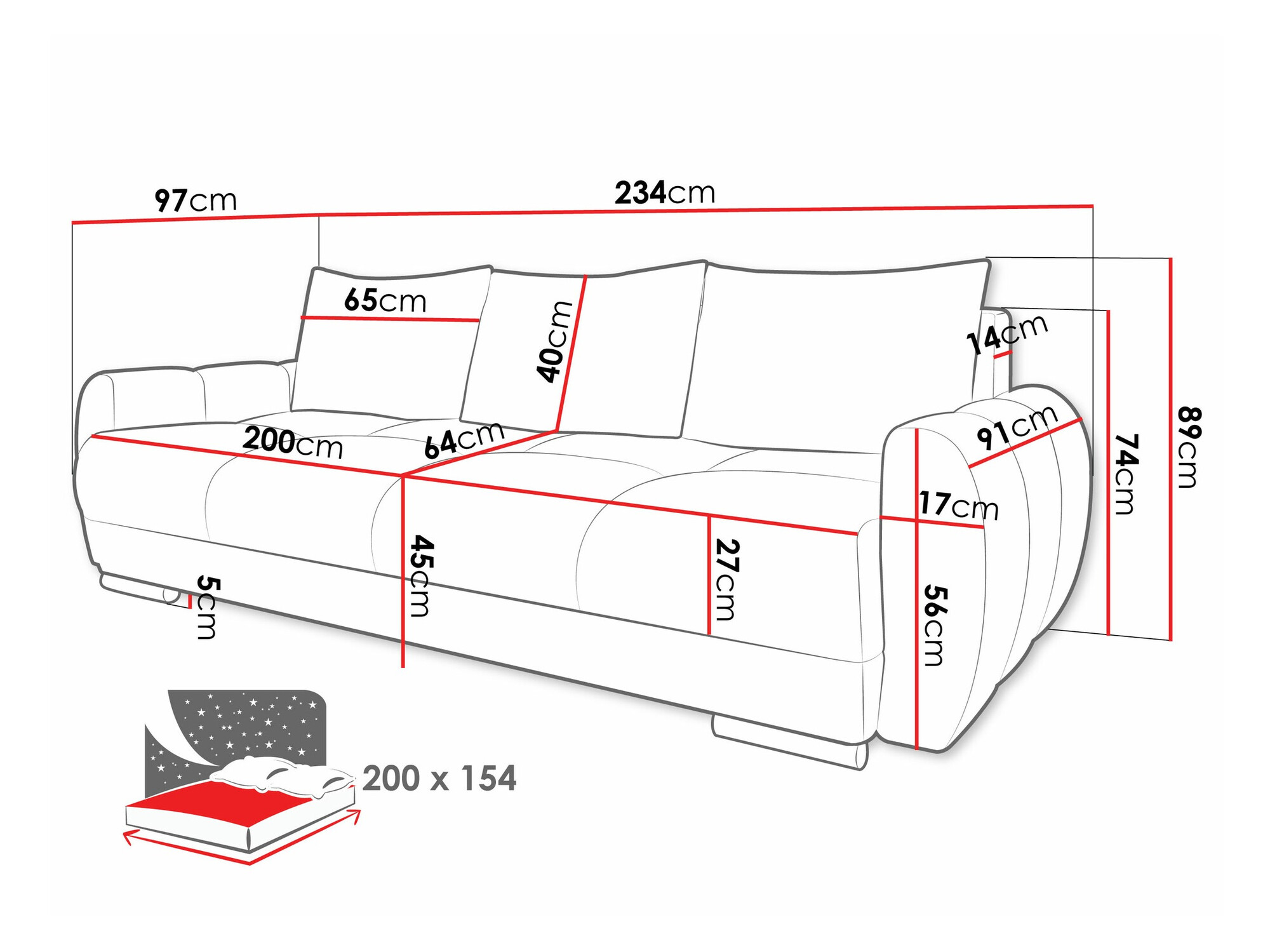 Sofá cama Camden 103 (Velo 626)