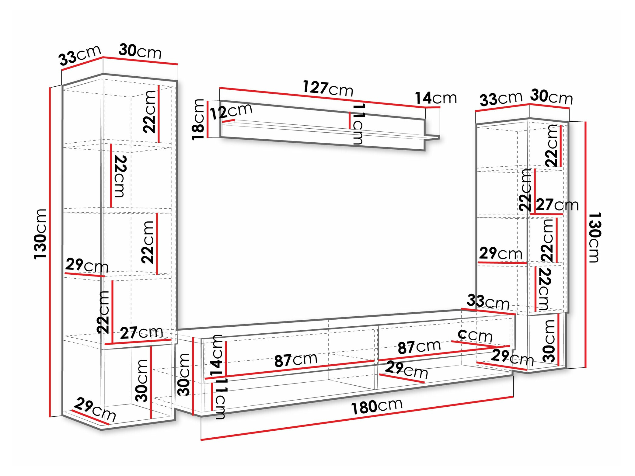 Conjunto para sala de estar Sarasota 176 (Branco + Branco brilhante)