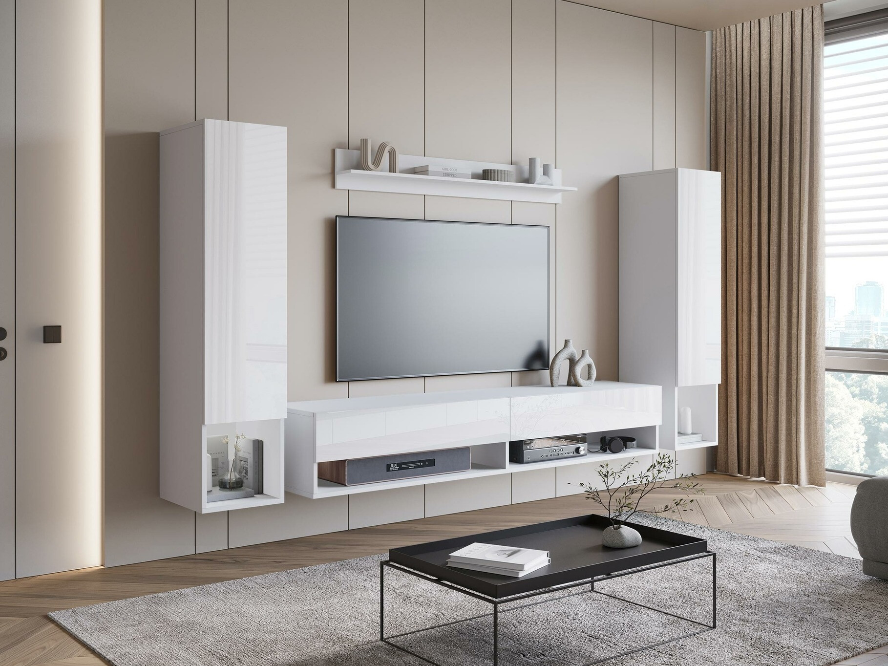 Conjunto para sala de estar Sarasota 176 (Branco + Branco brilhante)