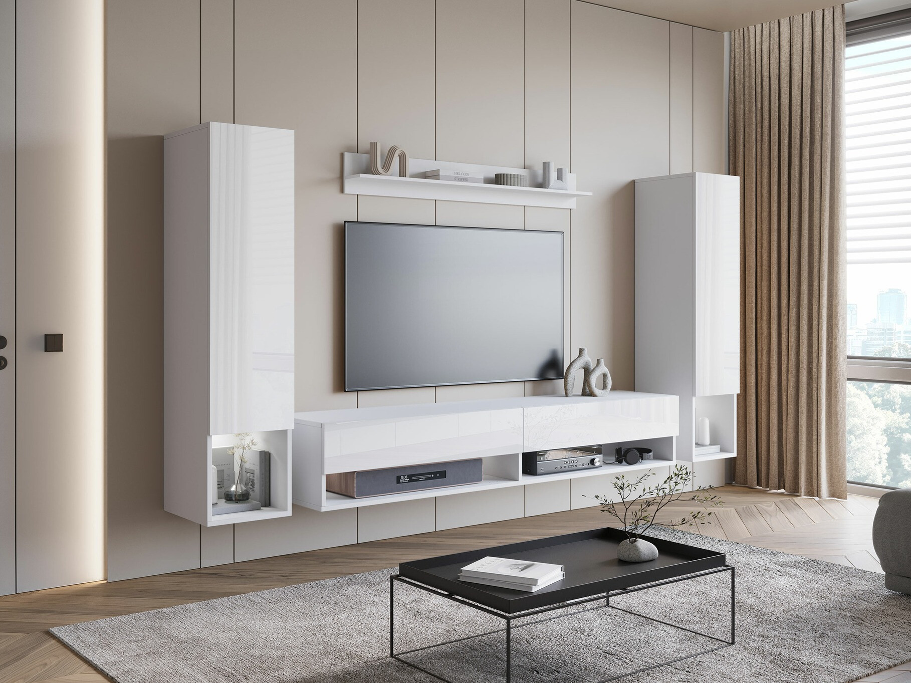 Conjunto para sala de estar Sarasota 176 (Branco + Branco brilhante)