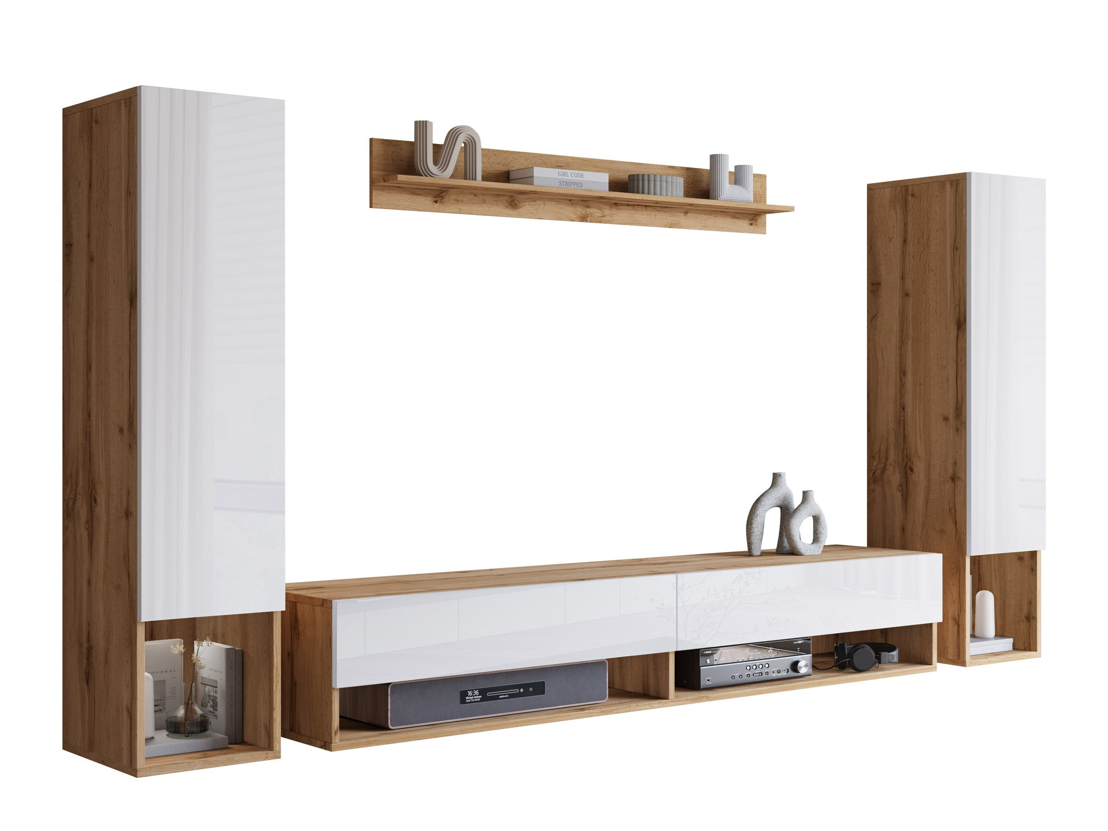 Conjunto para sala de estar Sarasota 176 (Carvalho wotan + Branco brilhante)