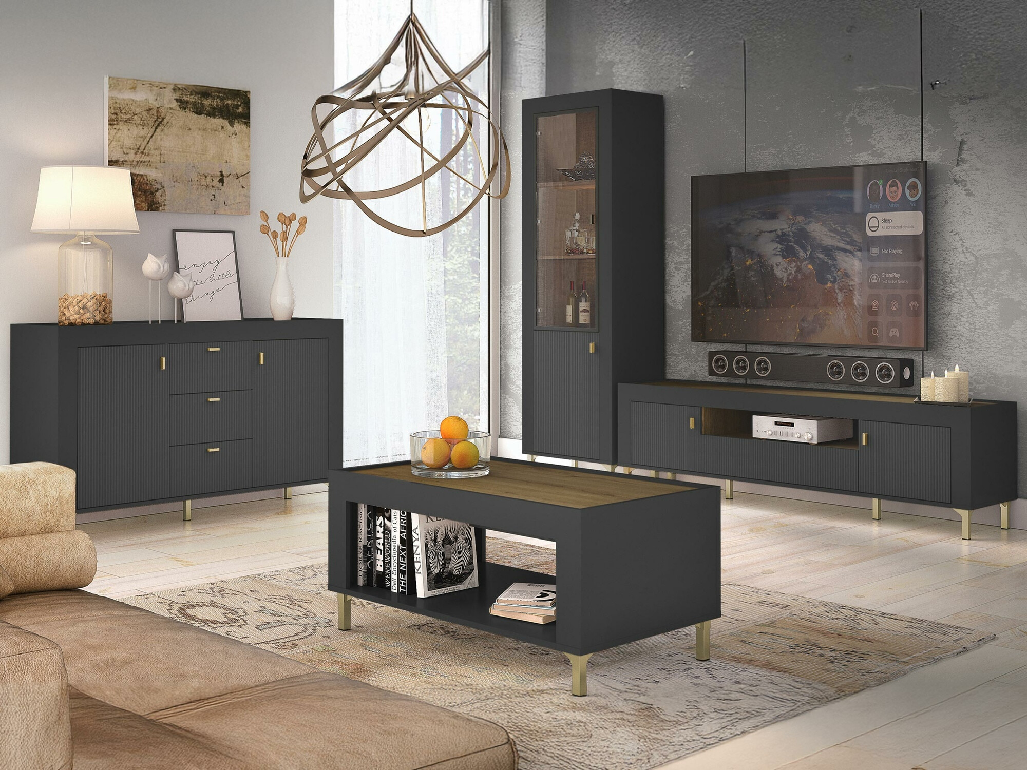 Conjunto para sala de estar Mormavu 114 (Preto matte)