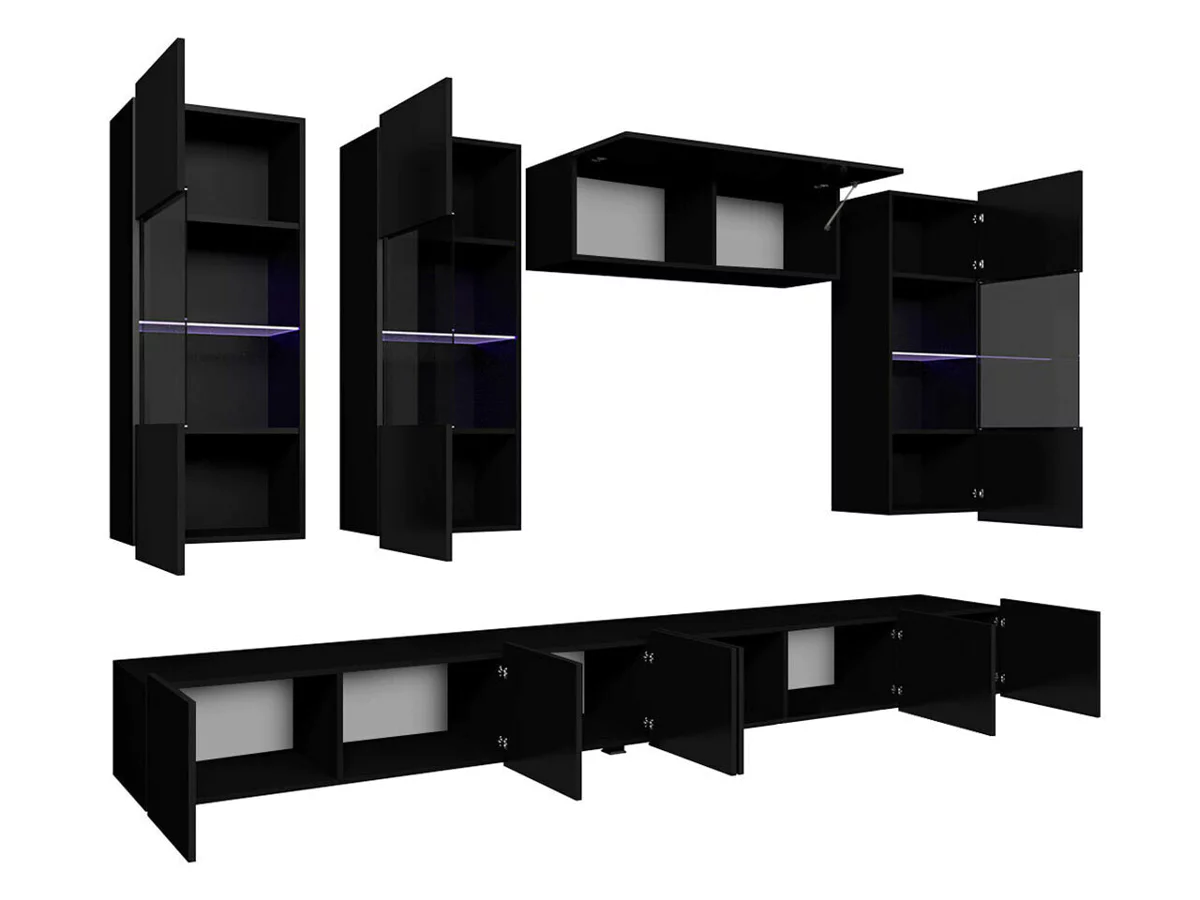 Conjunto para sala de estar Tivdalu 109 (Branco + Branco brilhante + Preto + Preto brilhante)