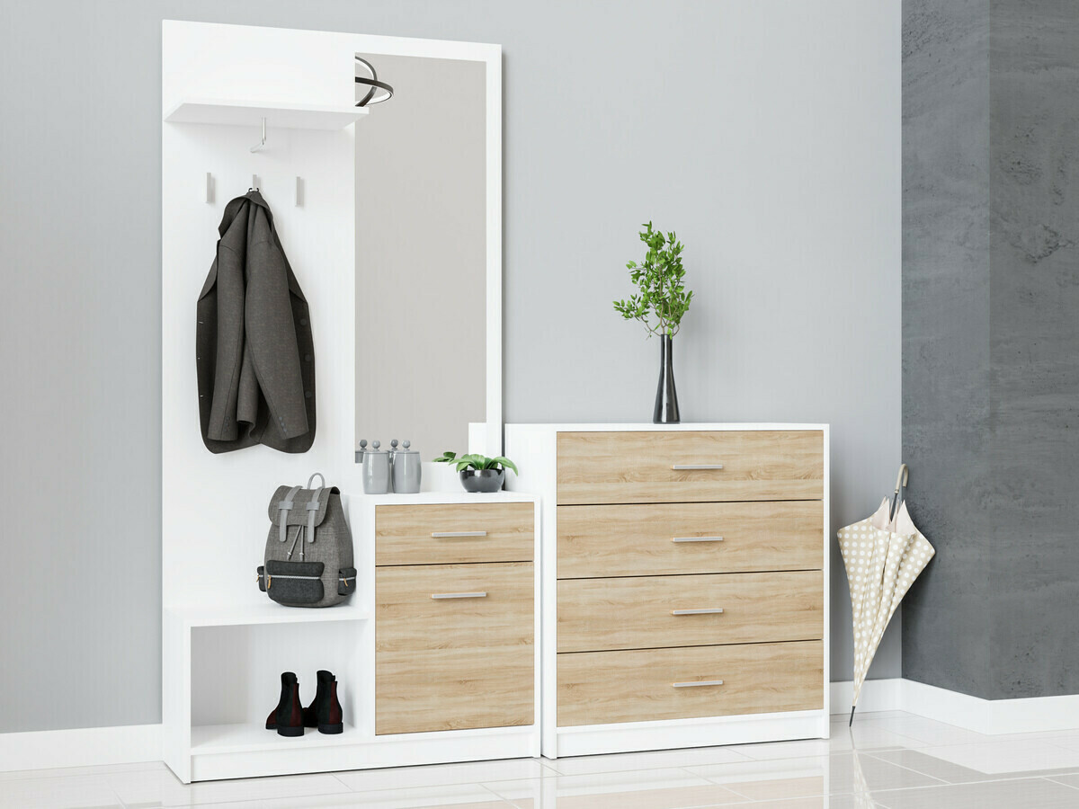 Conjunto de entrada Novsore 148 (Branco + Carvalho sonoma)