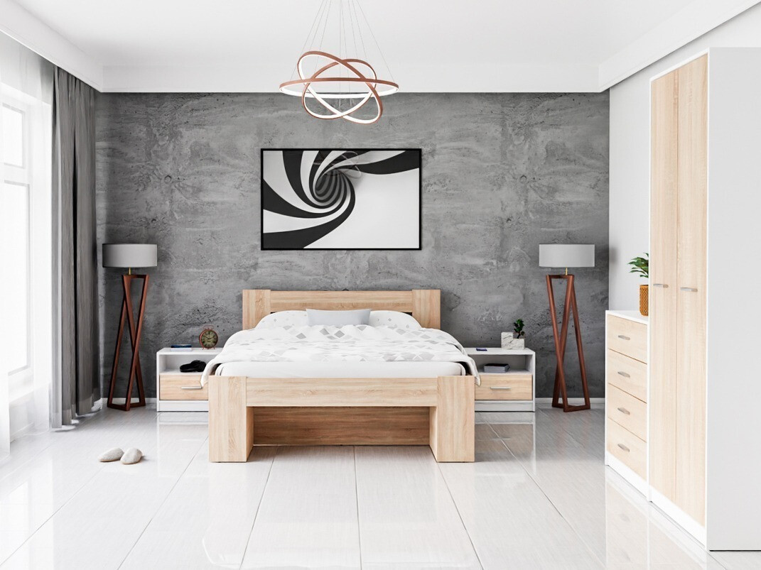 Conjunto para quarto Novsore 147 (Branco + Carvalho sonoma)