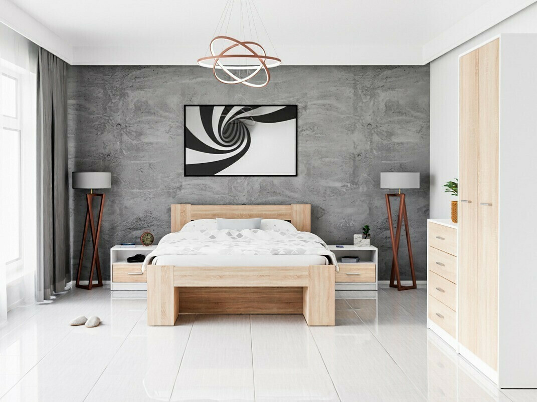 Conjunto para quarto Novsore 147 (Branco + Carvalho sonoma)