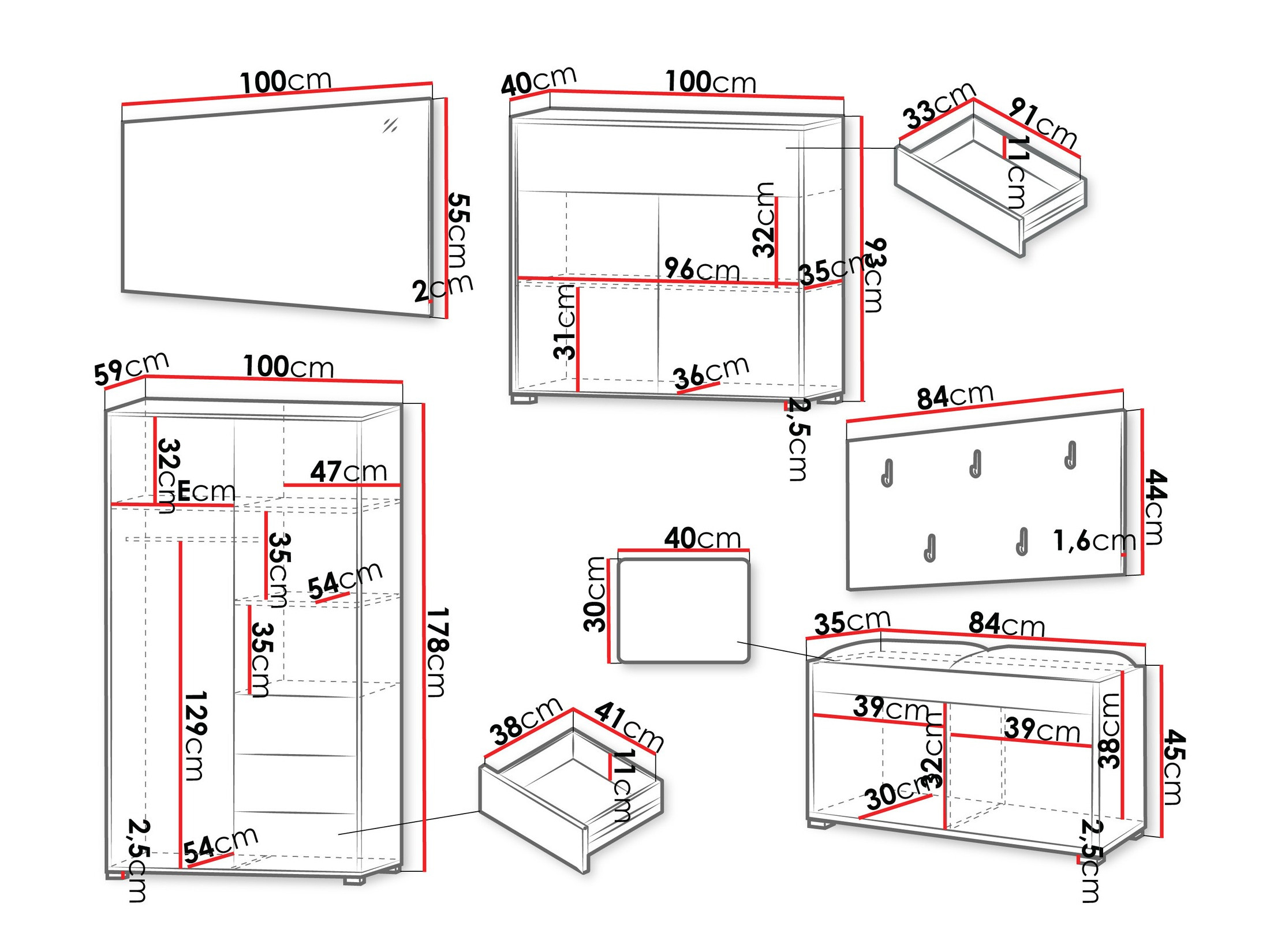 Conjunto para corredor Comfivo Tutela V (Branco)