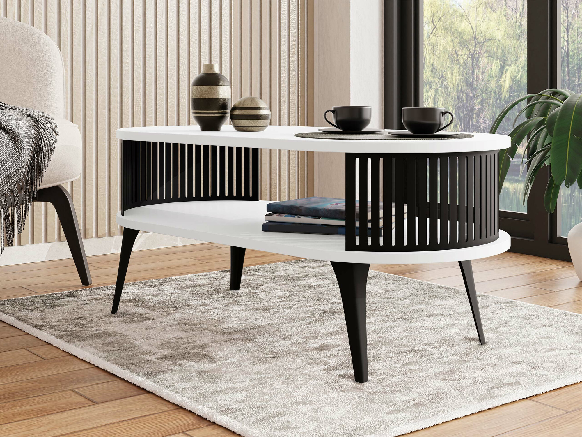 Mesa de centro Sordore 105 (Preto + Branco)